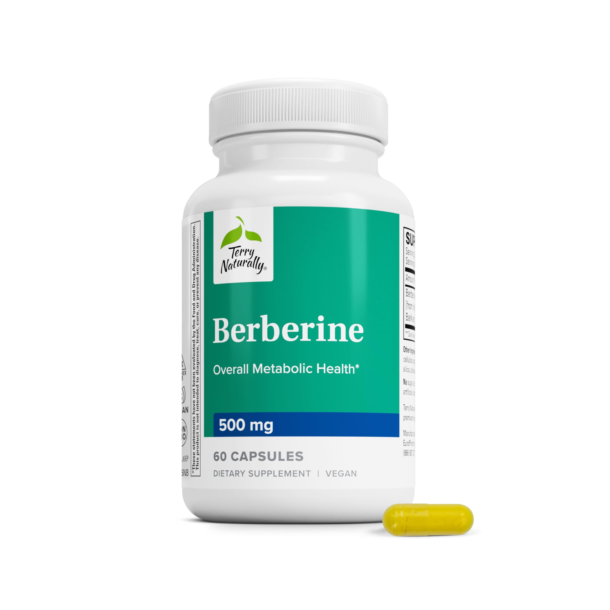 Terry natuurlijk Berberine - Dieetsupplement met Berberine - Liver Health Supplement voor Metabolisme Ondersteuning - Gezamenlijke gezondheidsondersteuning voor mannen en vrouwen - 60 capsules
