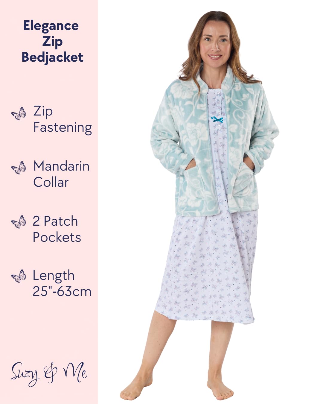 Elegance - Giacca da letto da donna, in pile, a maniche lunghe, con