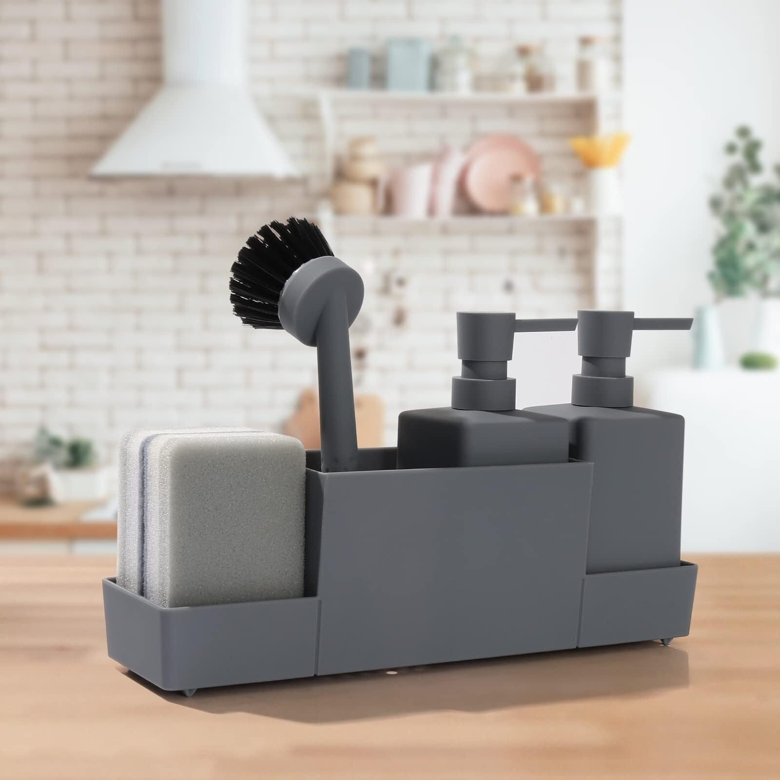 Set dispenser da cucina, adatto for sapone for le mani e detersivo for piatti(Grey)