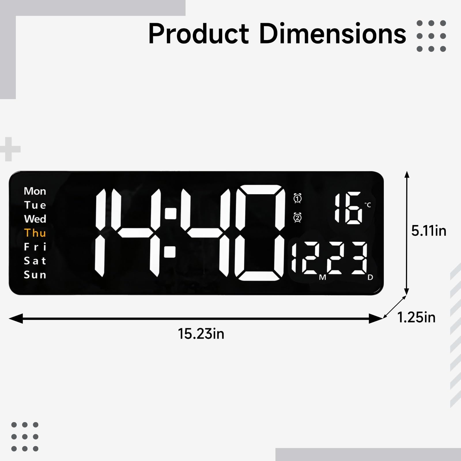 PONDON Orologio da parete digitale bianco 16, display a LED con telecomando, luminosità automatica, temperatura, data, ideale per qualsiasi stanza
