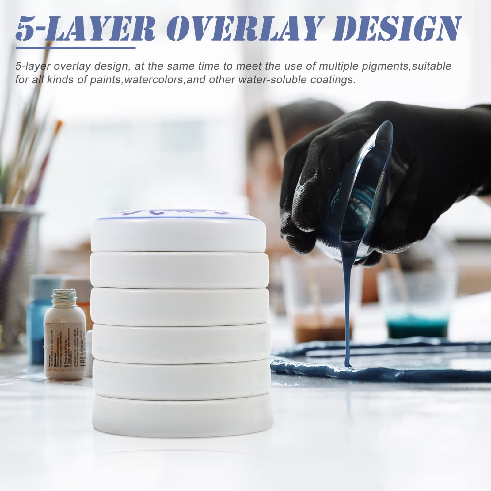 sztuk 5 warstw zestaw tacek do mieszania ceramiczne uchwyty pigmentowe biała porcelana paleta farb akwarelowych danie możliwość układania w stosy okrągła taca do mieszania kolorów pojemnik z pokrywą