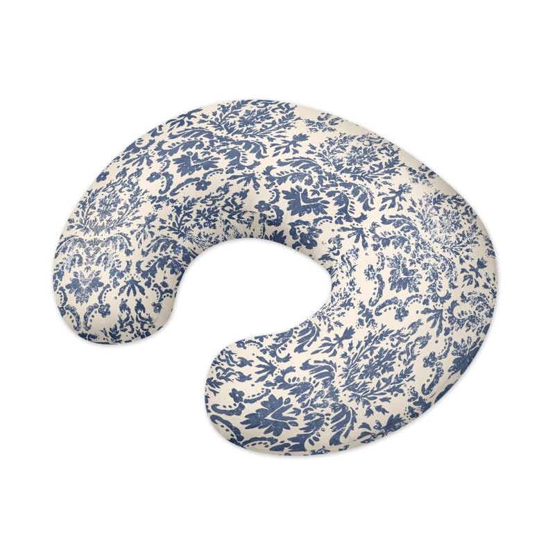 Daulesho Blue Damask Floral Stretchy Nursing Pillow Covers Blue White Porcelain Floral Soft Snug Fits On Infant Nursing Pillow, Chinoiserie Pattern Newborn Feeding Pillow Case