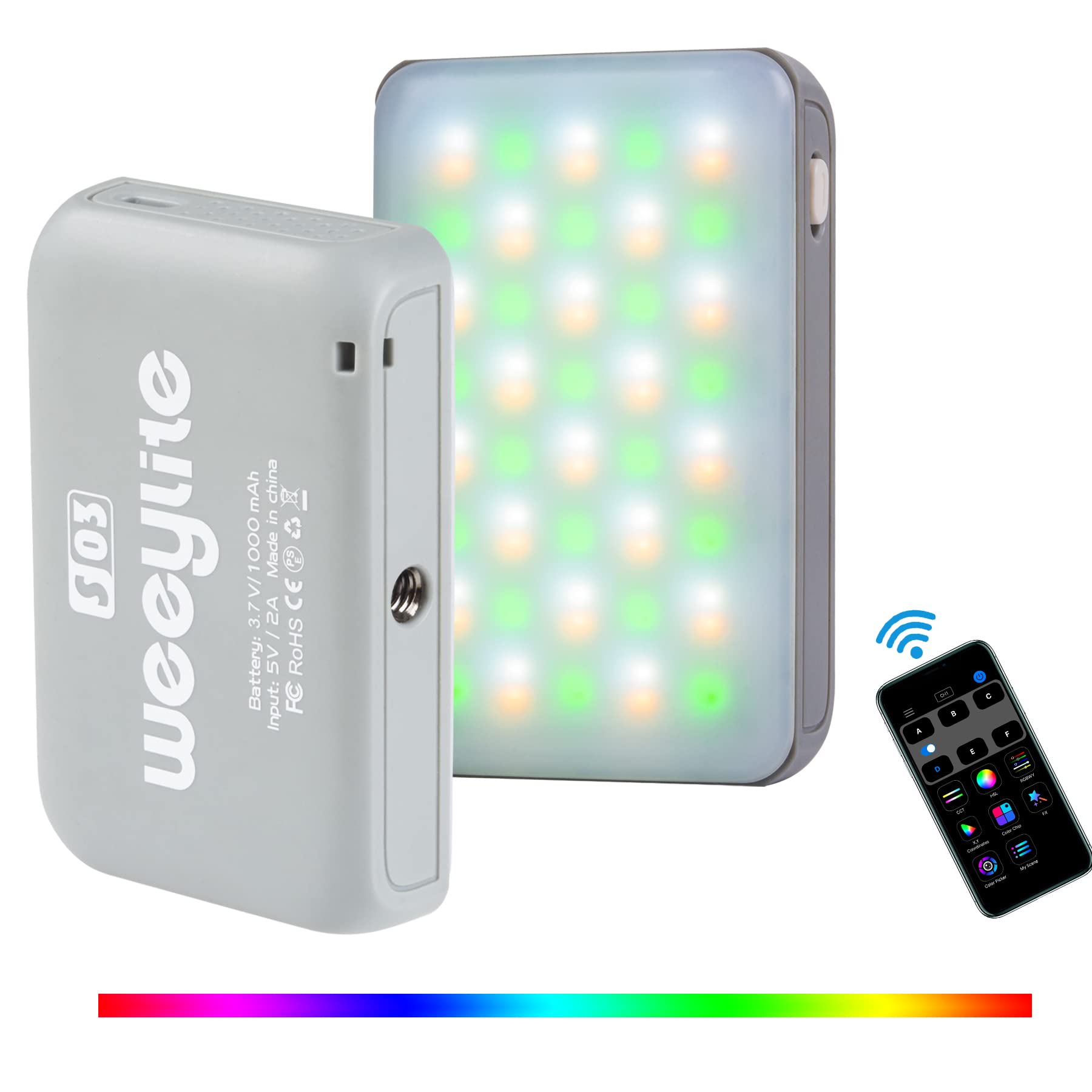 weeyliteS03 Mini RGB Video Lights,APP Control Portable LED On-Camera Photography Light,360° Full Color Rechargeable CRI 95+ 2800-6800K Dimmable Panel Lamp with Cold Shoe -Yellow