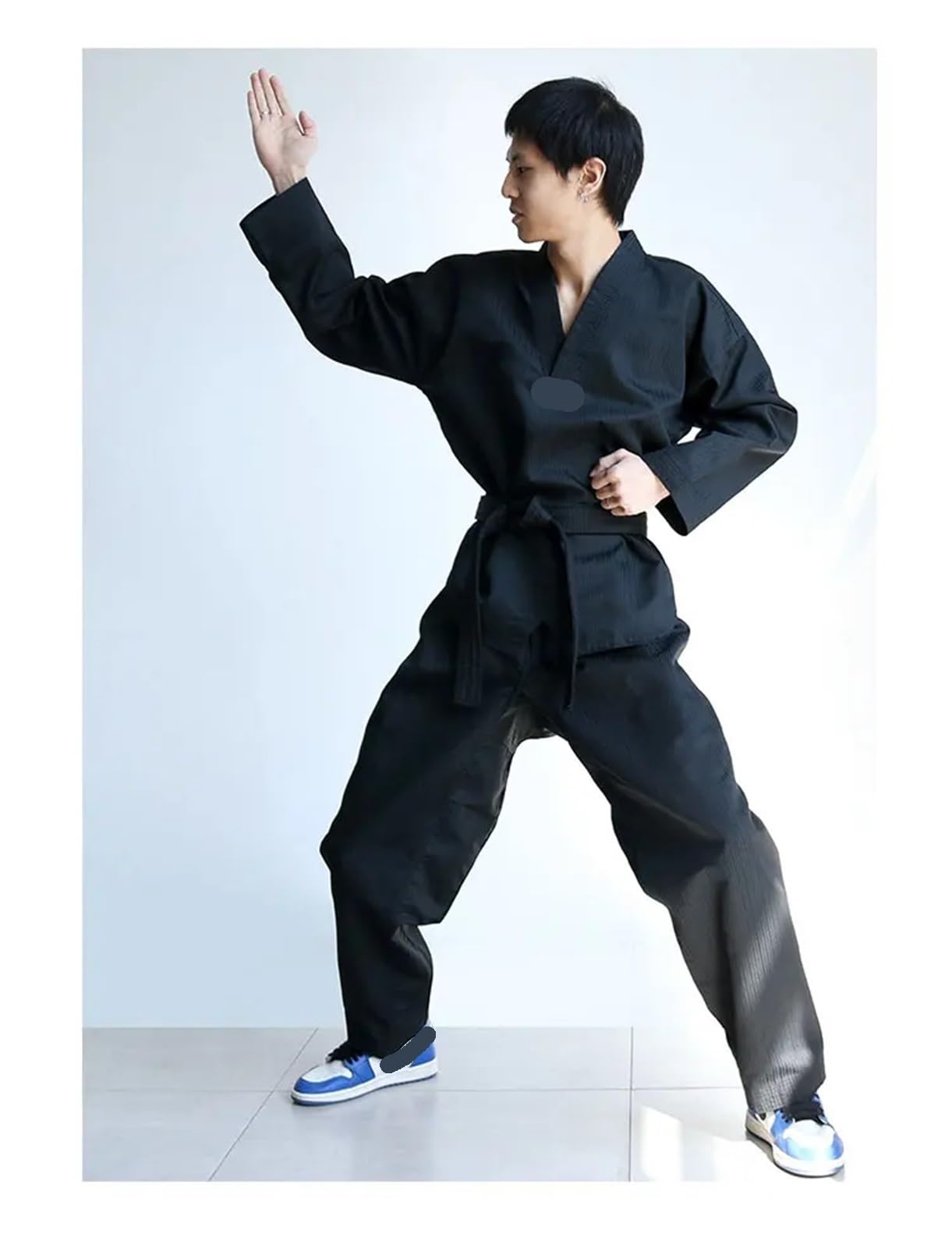 Traje De Judo Trajes de Judo Negros for Hombres y Mujeres Adultos, Uniforme de Taekwondo, Conjunto de Ropa de Tae Kwon Do de algodón, Conjuntos de Ropa, Trajes de Karate con cinturón(L-160CM)