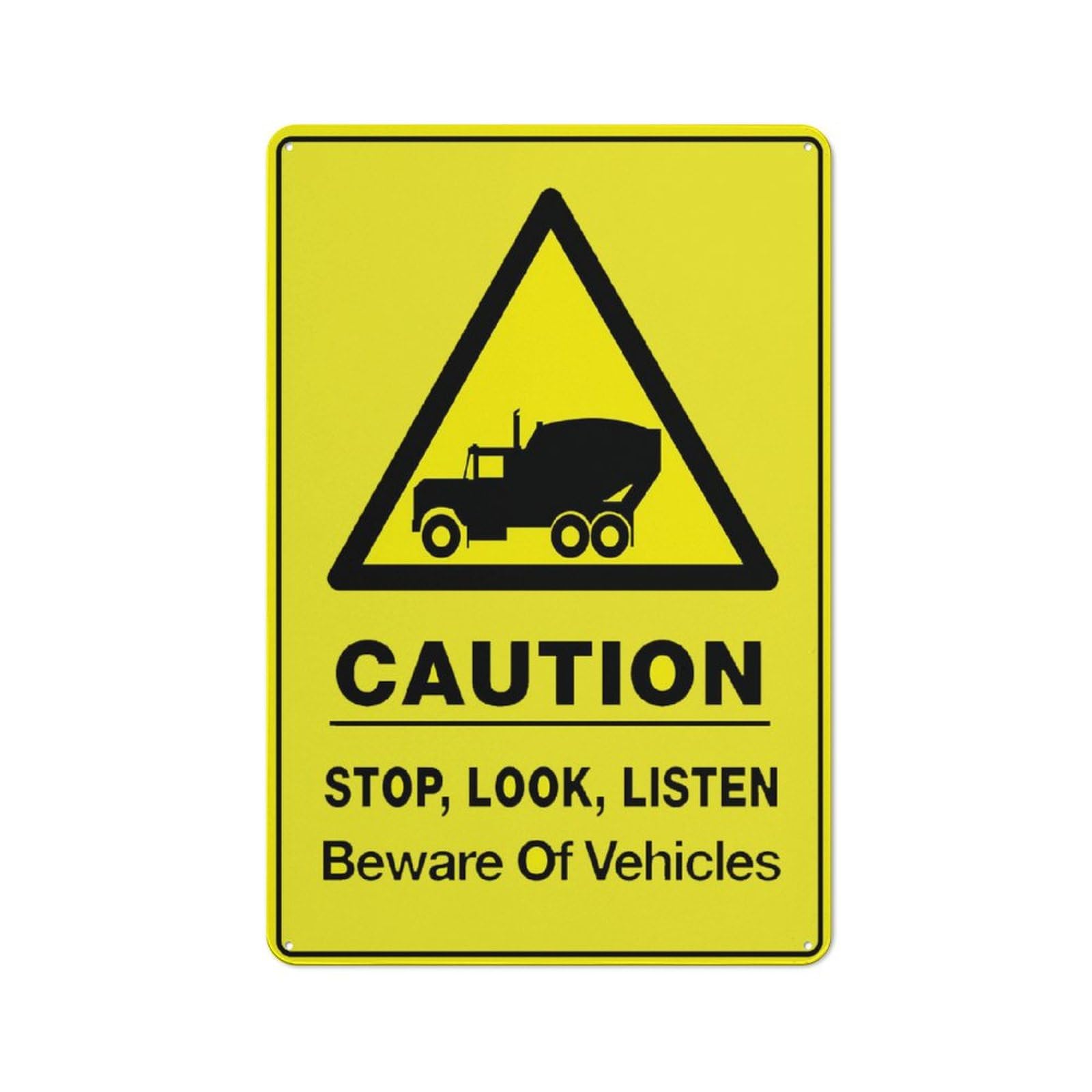 Caution Stop Look Listen Beware Of Vehicles Sign 12X8 Inches Metal Aluminum Signs, Weather Resistant, Weatherproof, Indoor Or Outdoor