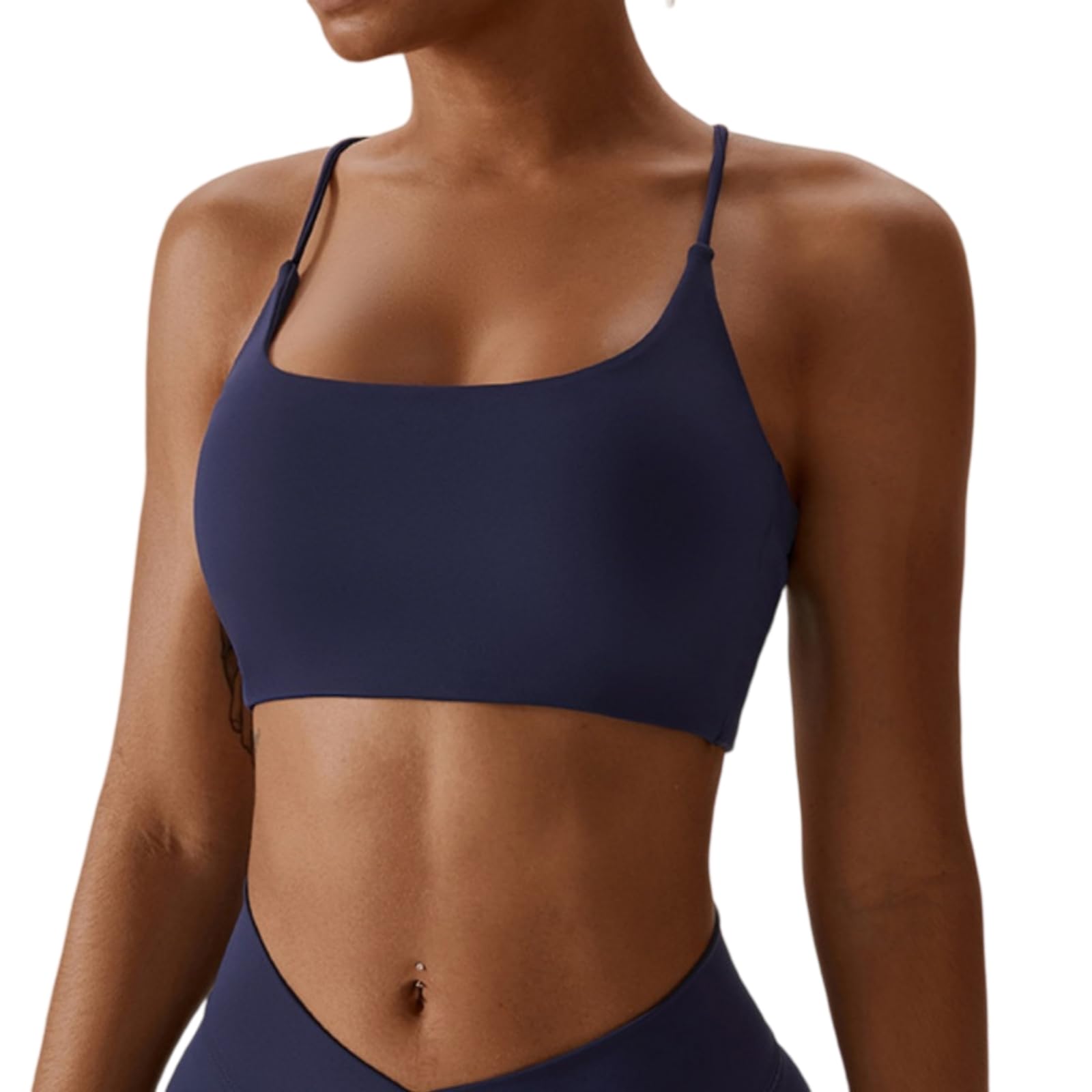 CHENSHI Sujetador Deportivo Mujer Mujeres Fitness Sport Bra Top Gym Yoga Ropa Interior Atlética con Almohadilla De Pecho Cuello En U Correas Espagueti Belleza Cruzada-n-l