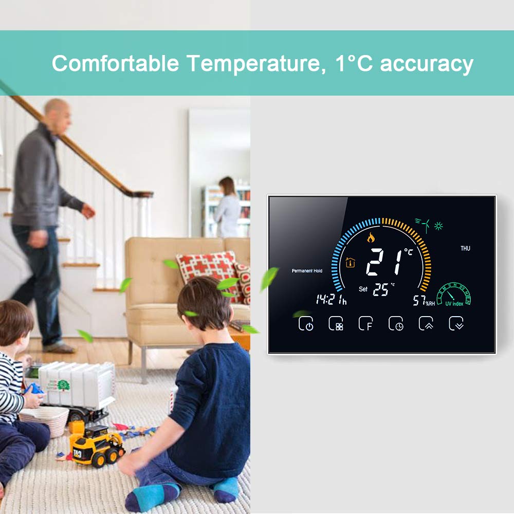 Termostato WiFi per Caldaia a Gas Controllo App Vocale/LCD Retroilluminato Visualizzazione,Termostato Programmabile Compatibile con Alexa Google Home,BHT-8000-GC (Nero)