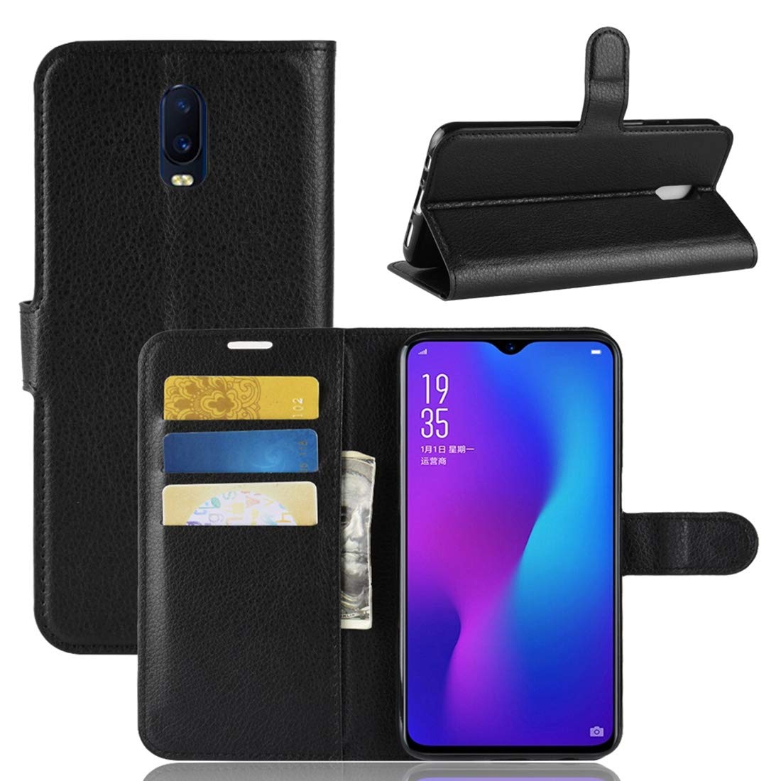MDYHMC YXCY AYJJ Litchi Texture Horizontal Flip PU Leather Case for OP/PO R17, with Holder & Card Slots & Wallet (Black) (Color : Black)