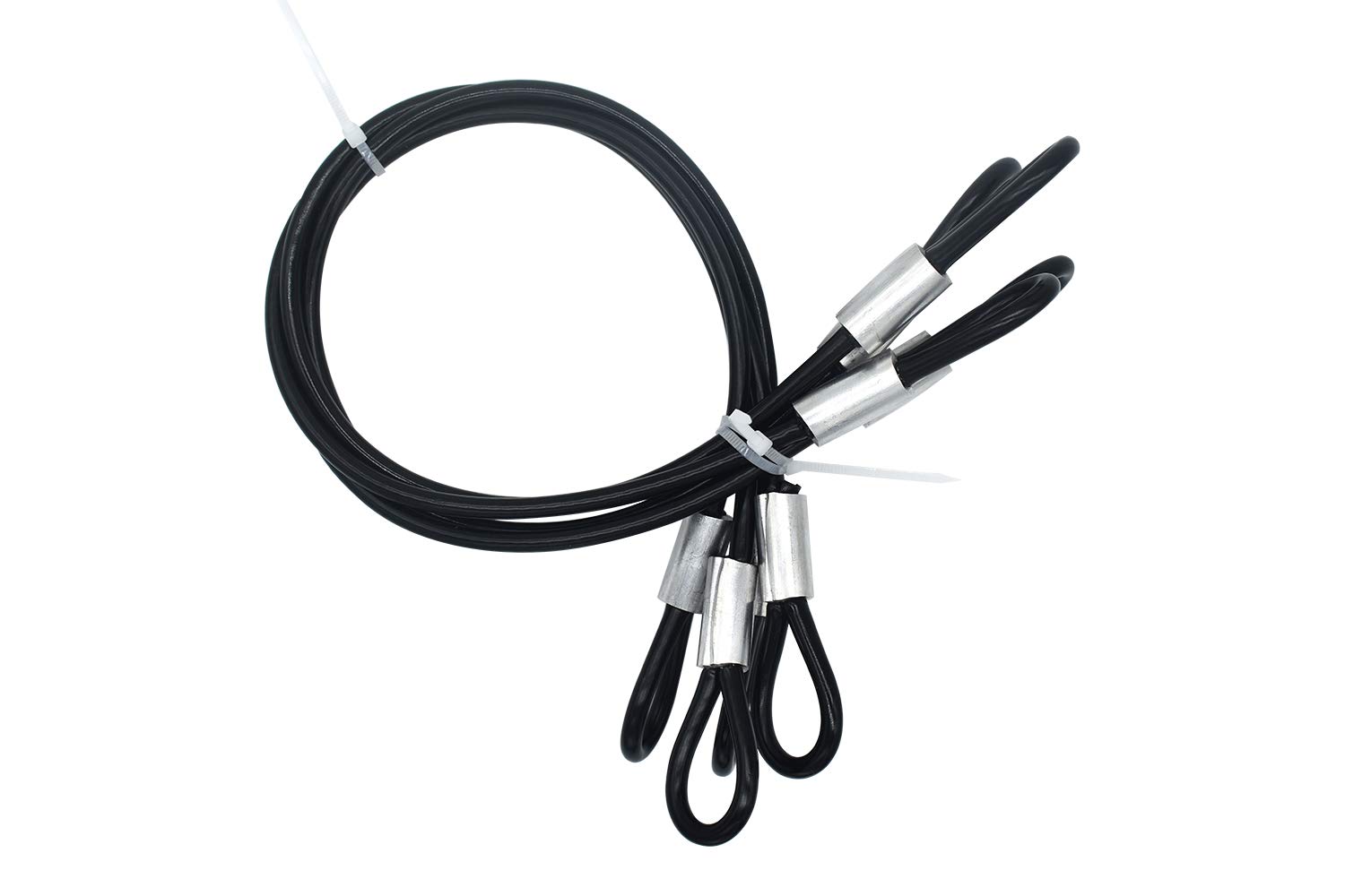 Bytiyar4 pcs 47 inch (120cm) 5mm Thickness Galvanized Steel Wire Rope Lanyard Cable Tether Safety Strap with Braided Steel Rubber Coated and 2 Loops, Black