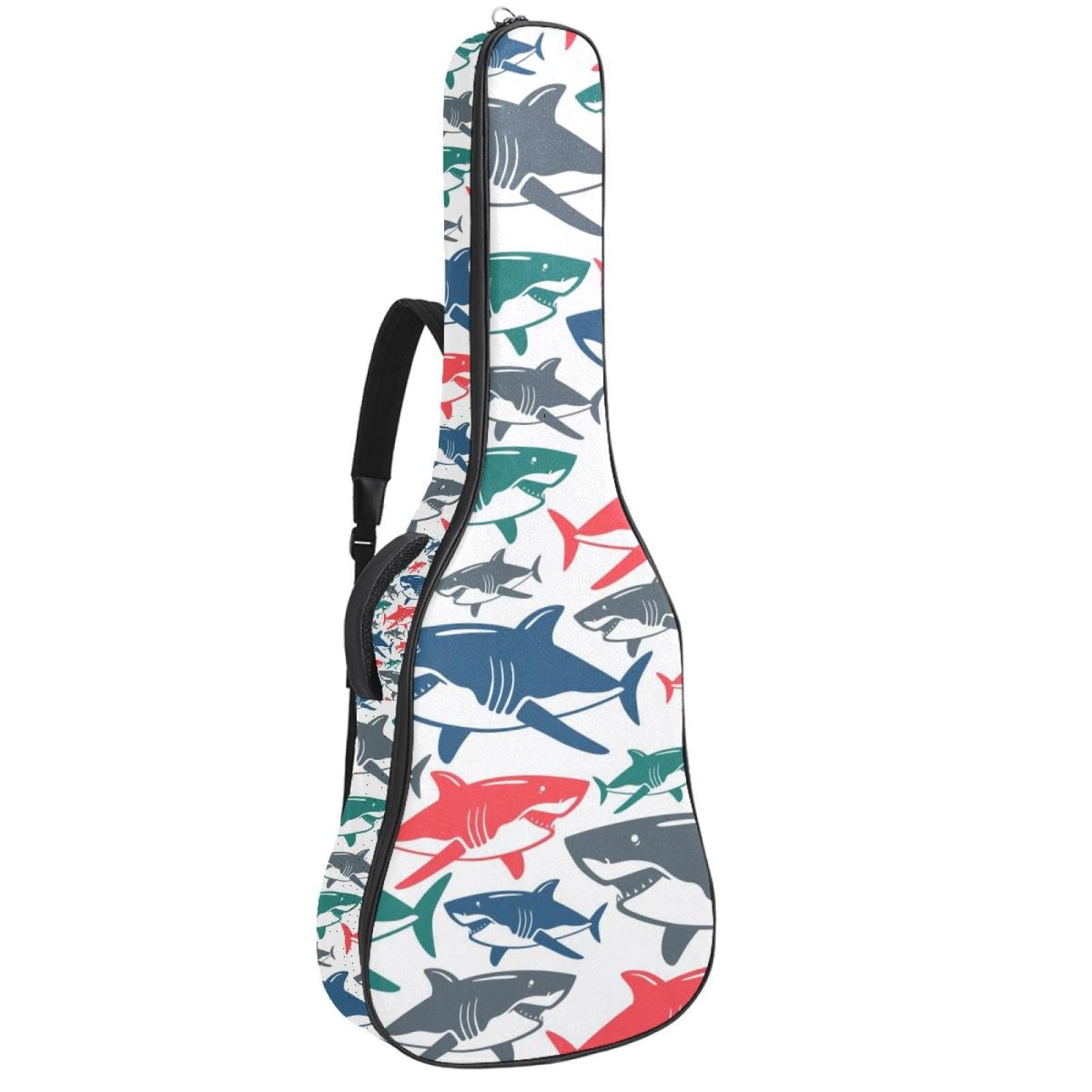 Torba na gitarę akustyczną Wodoodporny plecak na gitarę Gruby miękki wyściełany Shark Klasyczna obudowa na gitarę, wielobarwny, 42.9x16.9x4.7 in, Organizer do torby