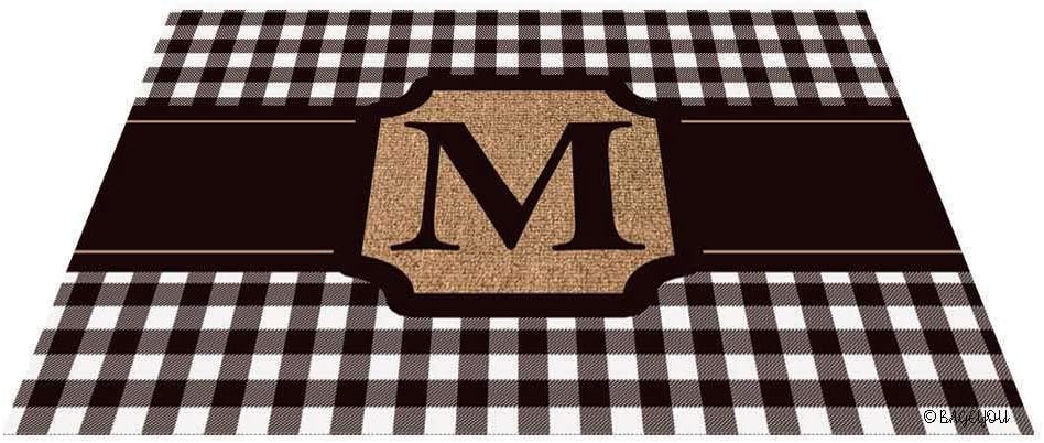 BAGEYOU Classic Buffalo Check Plaid Doormat Black Monogram Letter M Rugs Floor Mat 35.4 x 23.6 White