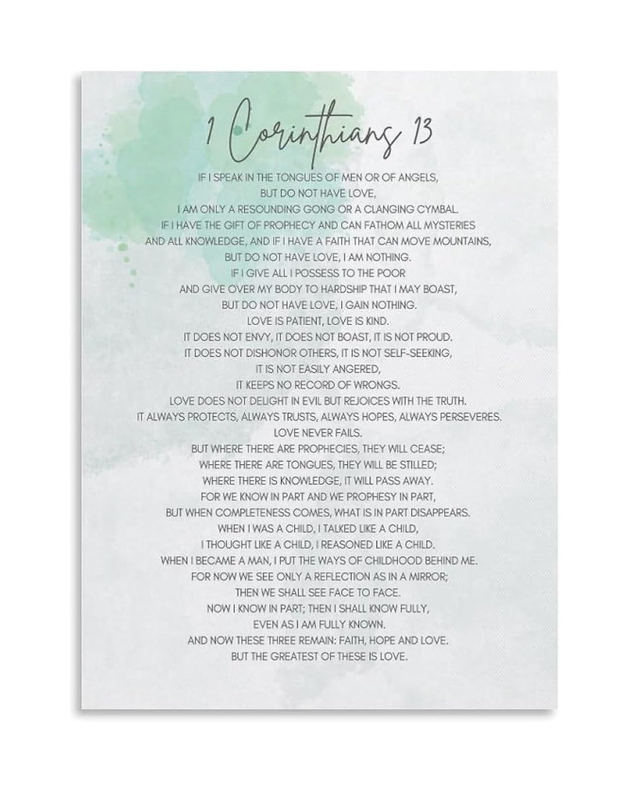 IDGTTLDF Love Is Patient Love Is Kind 1 Corinthians 13 Poster Christian Bible Verse Wall-Art Living Room Bedroom Decor Framed,08x12inch(20x30cm)