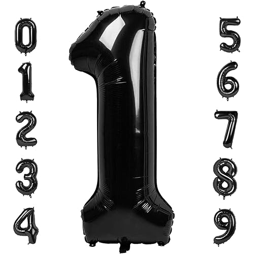 Number Balloons 1, 40 Inch One Balloons for 1st Birthday Girl Boy 1 11 21 Party Decorations Baby Shower Photo Shoot, Black 1 Balloon