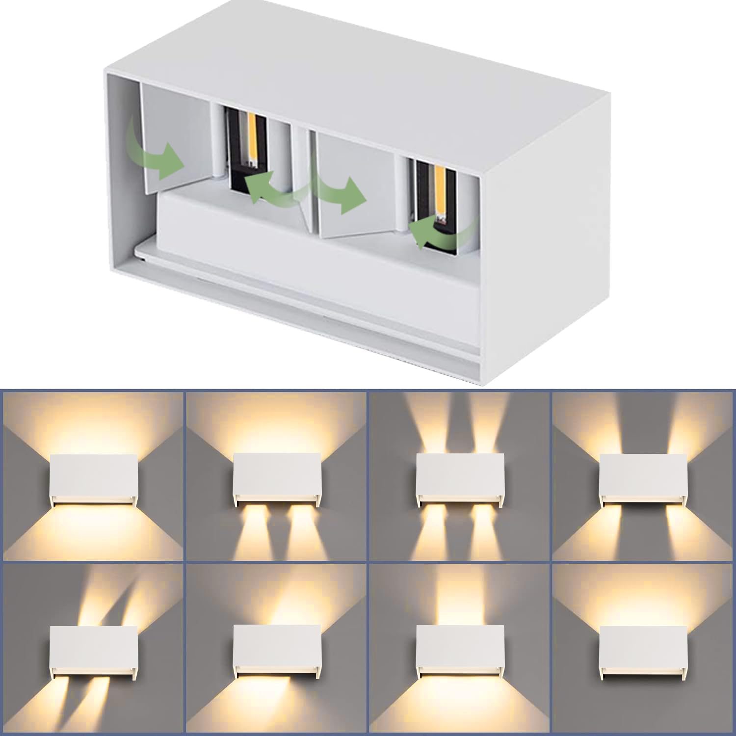 25W Applique Esterno Interno COB LED, Lampada da Parete Muro IP65 Impermeabile, Luce Bianco Caldo 3000K, in Alluminio Angolo Regolabile, Bianco, confezione da 4