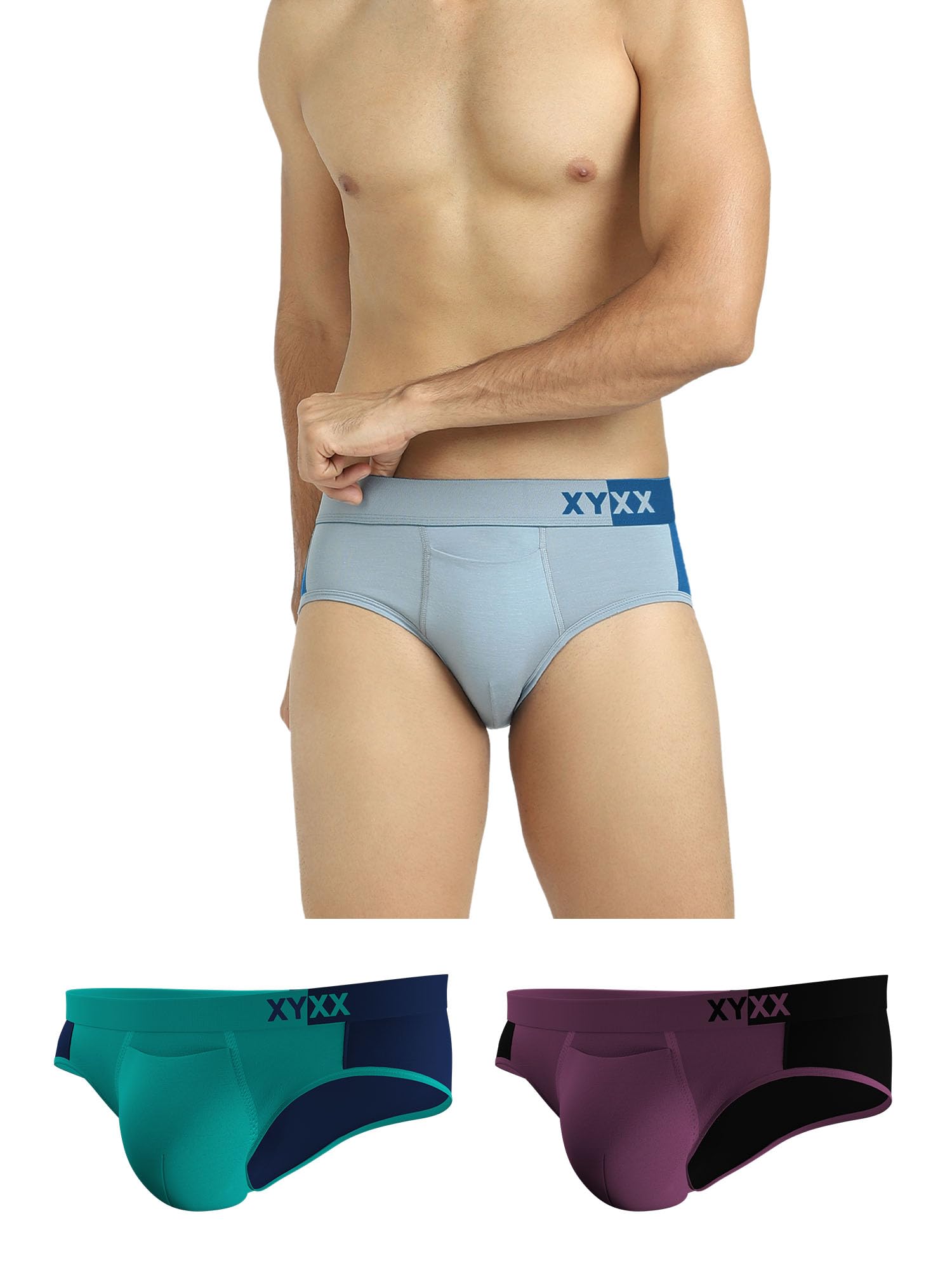 XYXXMen's Dualist Micromodal Regular Fit Colorblock Antimicrobial Briefs with No Marks Waistband (Pack of 3)