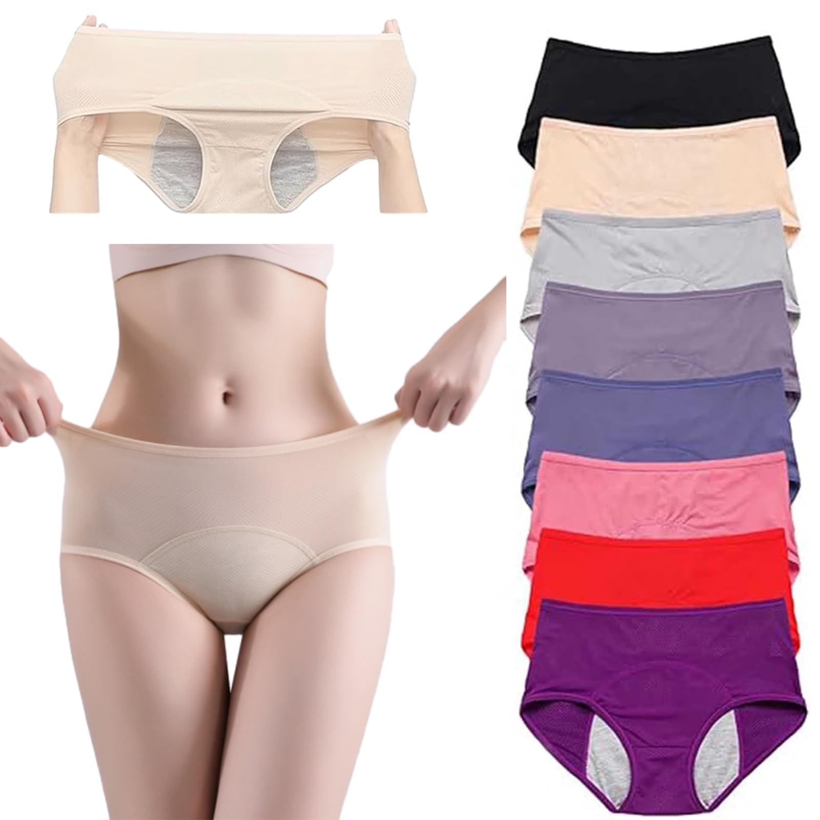 Culotte Fuite Urinaire Femme Lavable, Culotte Incontinence Femme Lavable, Taille Haute Culottes Pour Anti-fuites Réutilisables en Coton (Lot de 8,3XL)