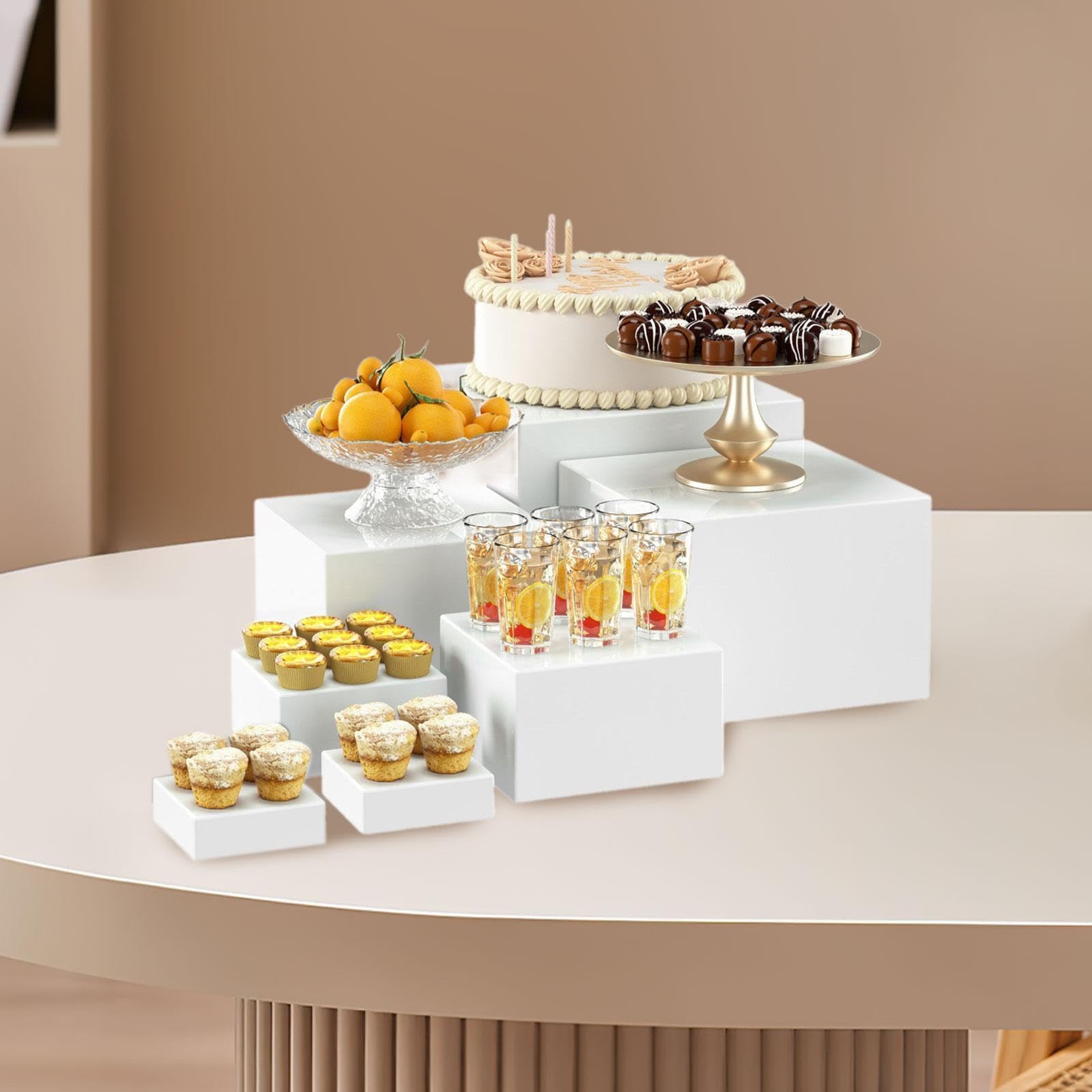 perfk Support de Buffet pour aliments, 7 pièces, présentoir permettant de gagner de l'espace, présentoir acrylique, support de nidification pour