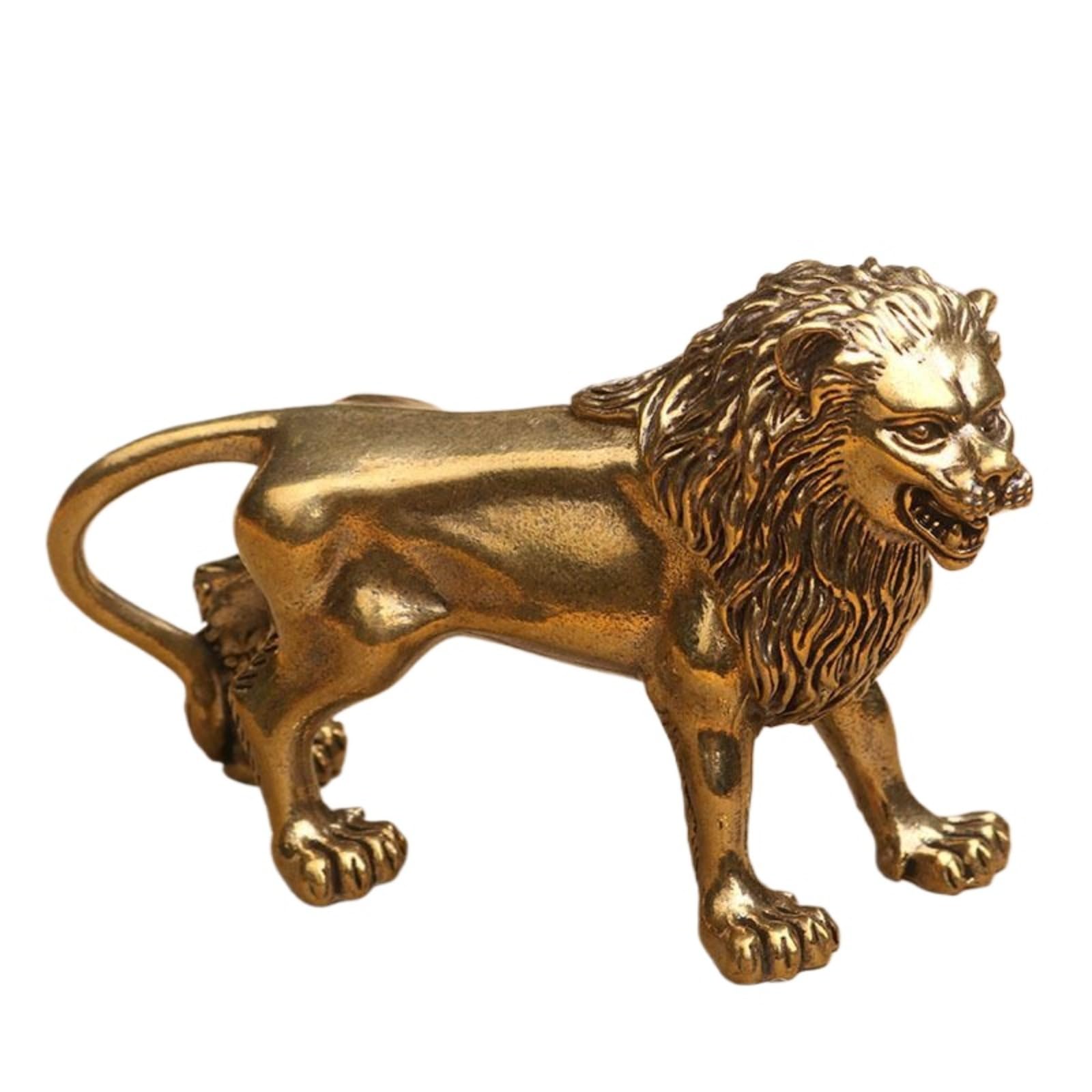NGDFGR Brass Prairie Lion Miniature Statue,Metal Animal Lion Sculpture Office Home Study Desktop Paperweight Ornament Bonsai Micro Landscape Sand Table Decor