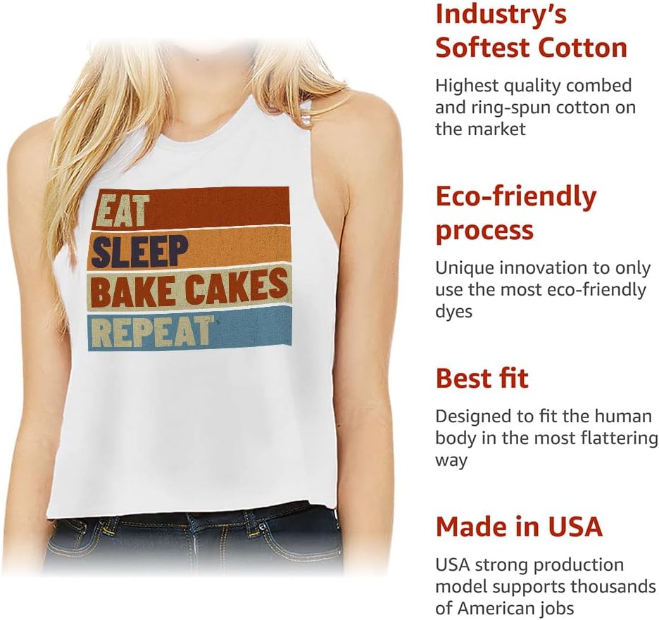 Eat Sleep Bake Cakes Racerback Cropped Tank - Text Design Women's Tank - Printed Tank Top