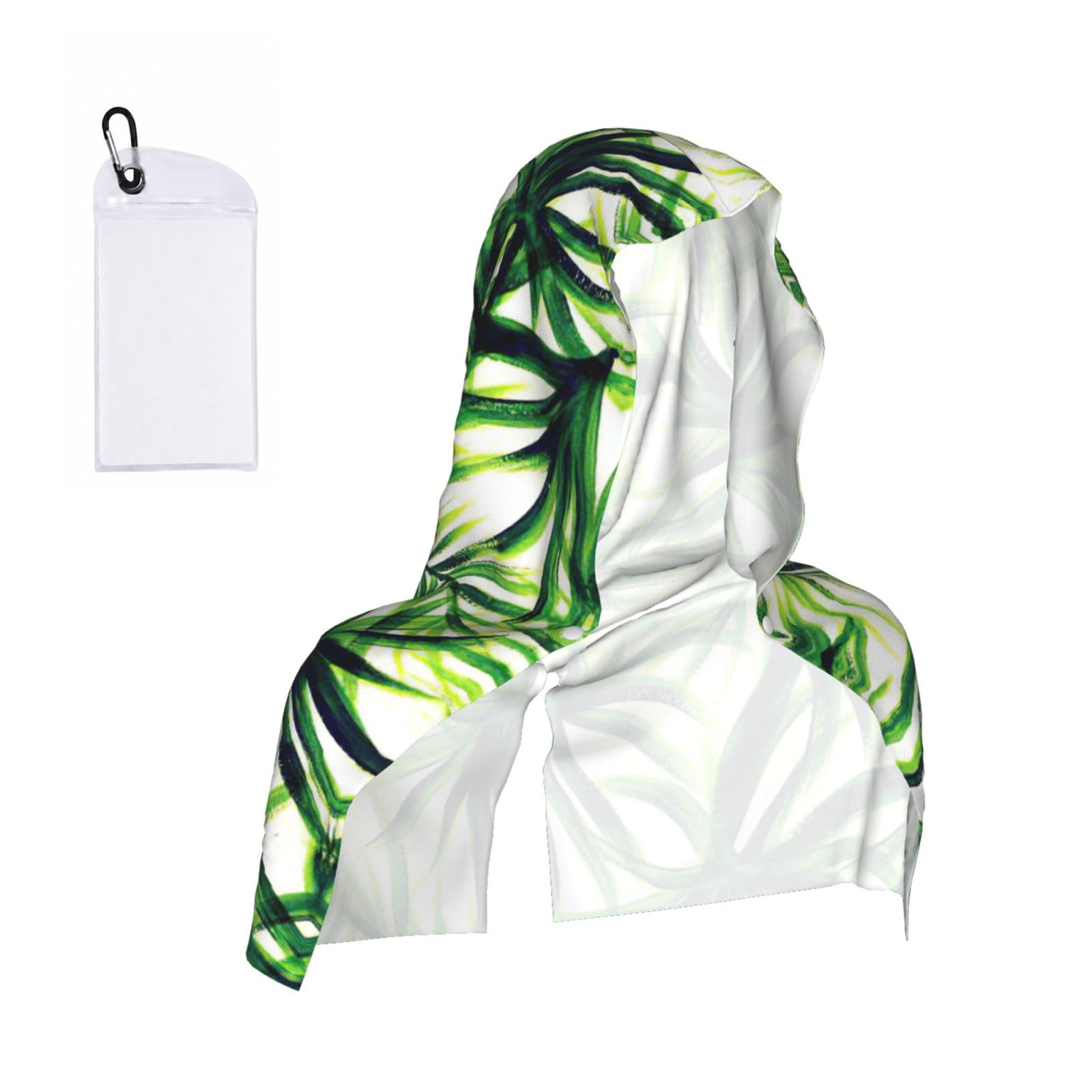 DUWAA Palm Tree Green Leaves Print Reusable Hoodie Cooling Neck Wrap, Hot Weather Outdoor Sports Workout Head Towel For Stay Chill