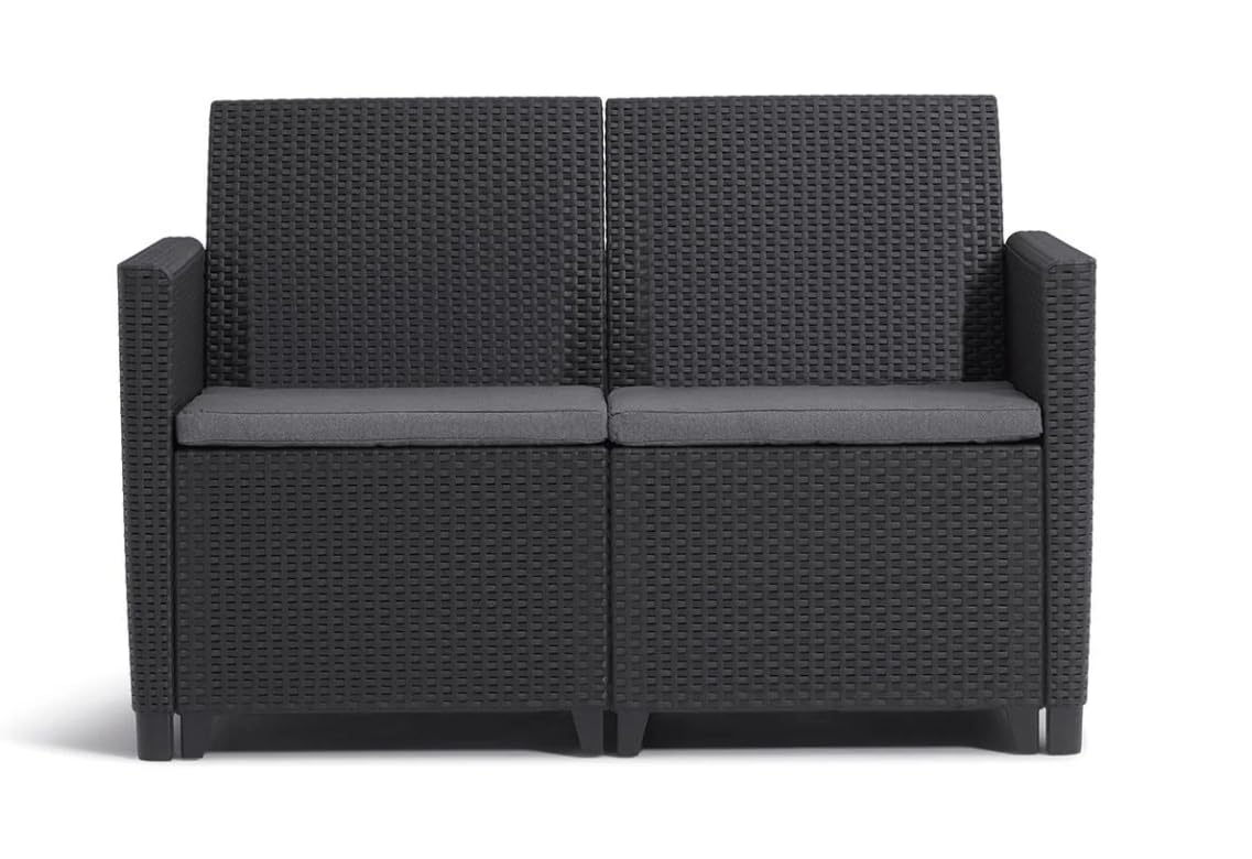 Keter Conjunto de Jardín Resina Alice 4 Plazas y Mesa Auxiliar | 119x59x59 cm, Color Negro, Cojines incluidos, Posibilidad de 2 configuraciones de Montaje