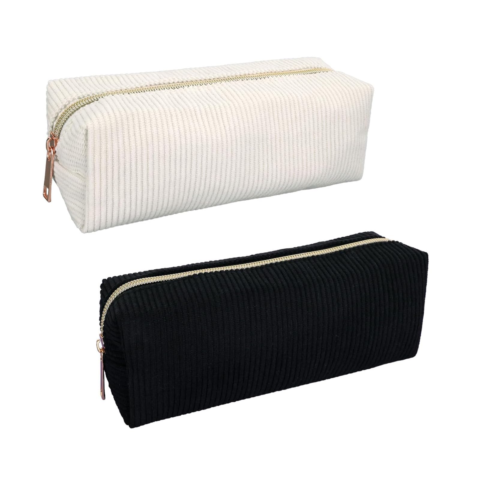 Corduroy Cosmetic Bag,2 PCS Corduroy Pencil Case Washable Aesthetic Large Capacity Cosmetic Bag Portable Toiletry Storage for Travel and School Vintage Monochrome Design for Teens and Adults