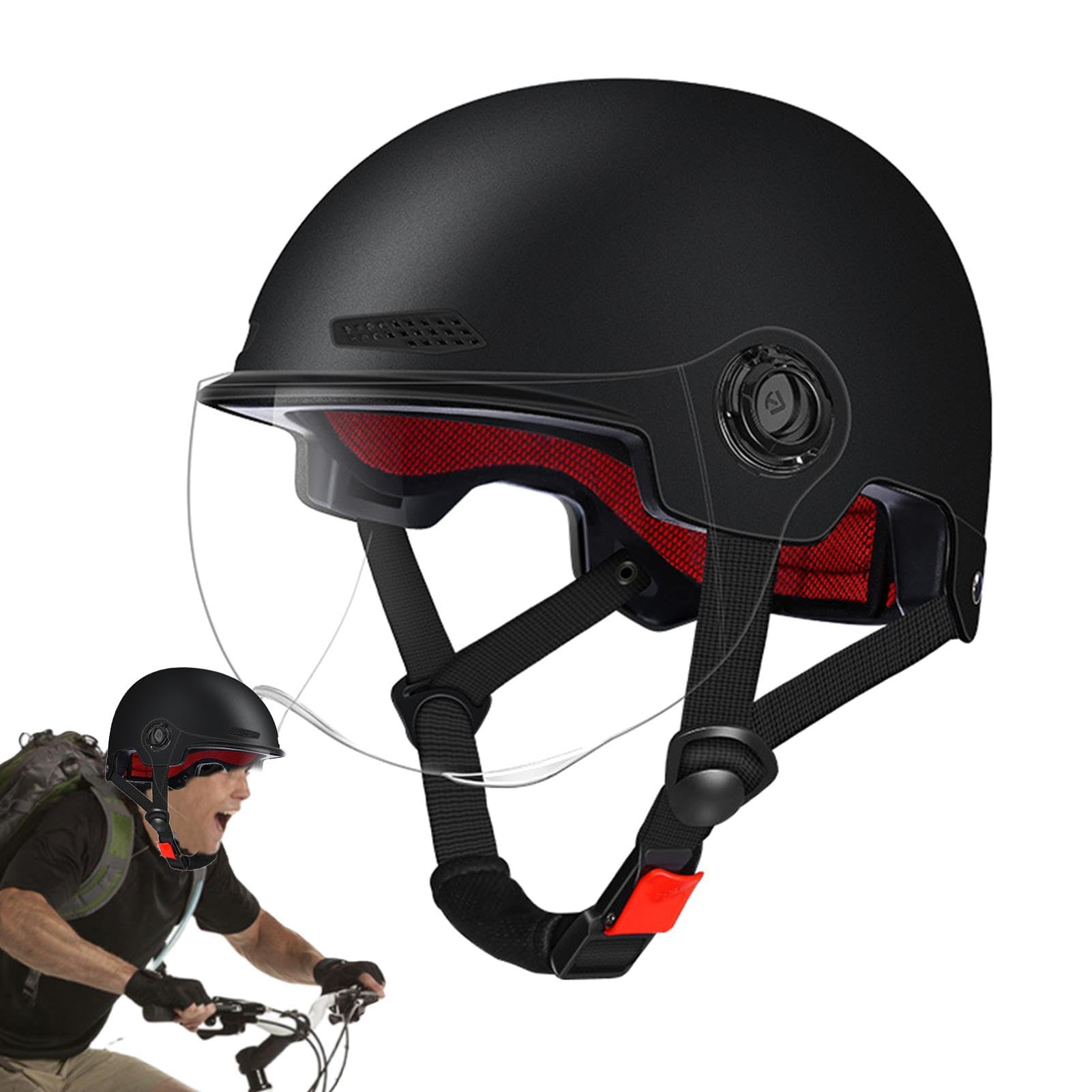 Abnehmbare Antireflex-Brille, Helm mit Härtegrad 2H, verstellbarer E-Bike-Helm, Kopfschutz für Erwachsene, integrierter Visierhelm, robuster Fahrradhelm Sport & Freizeit