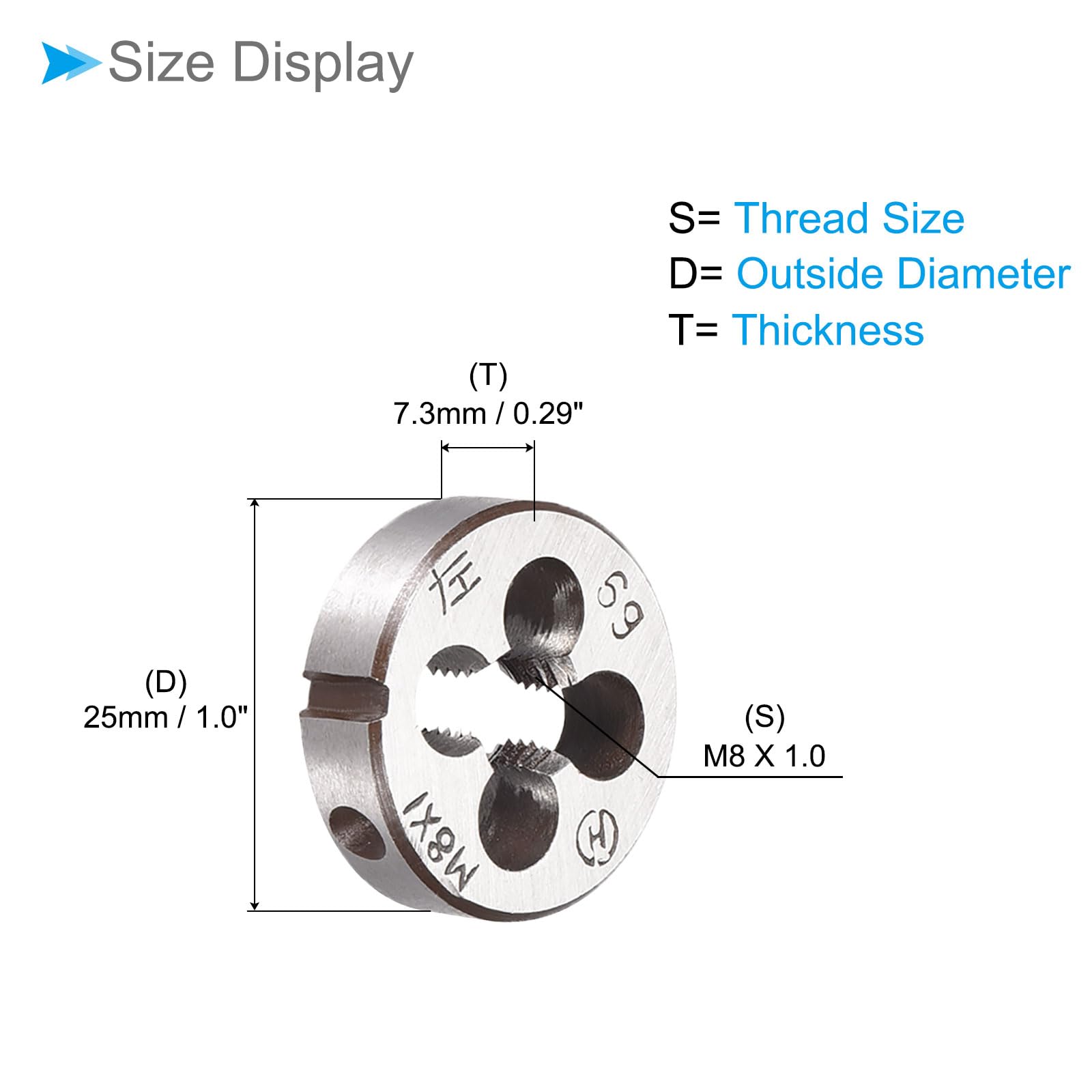 CoCud Metric Adjustable Round Die, M8 X 1.0, Alloy Steel Thread Left Hand Threading Die - Image 2