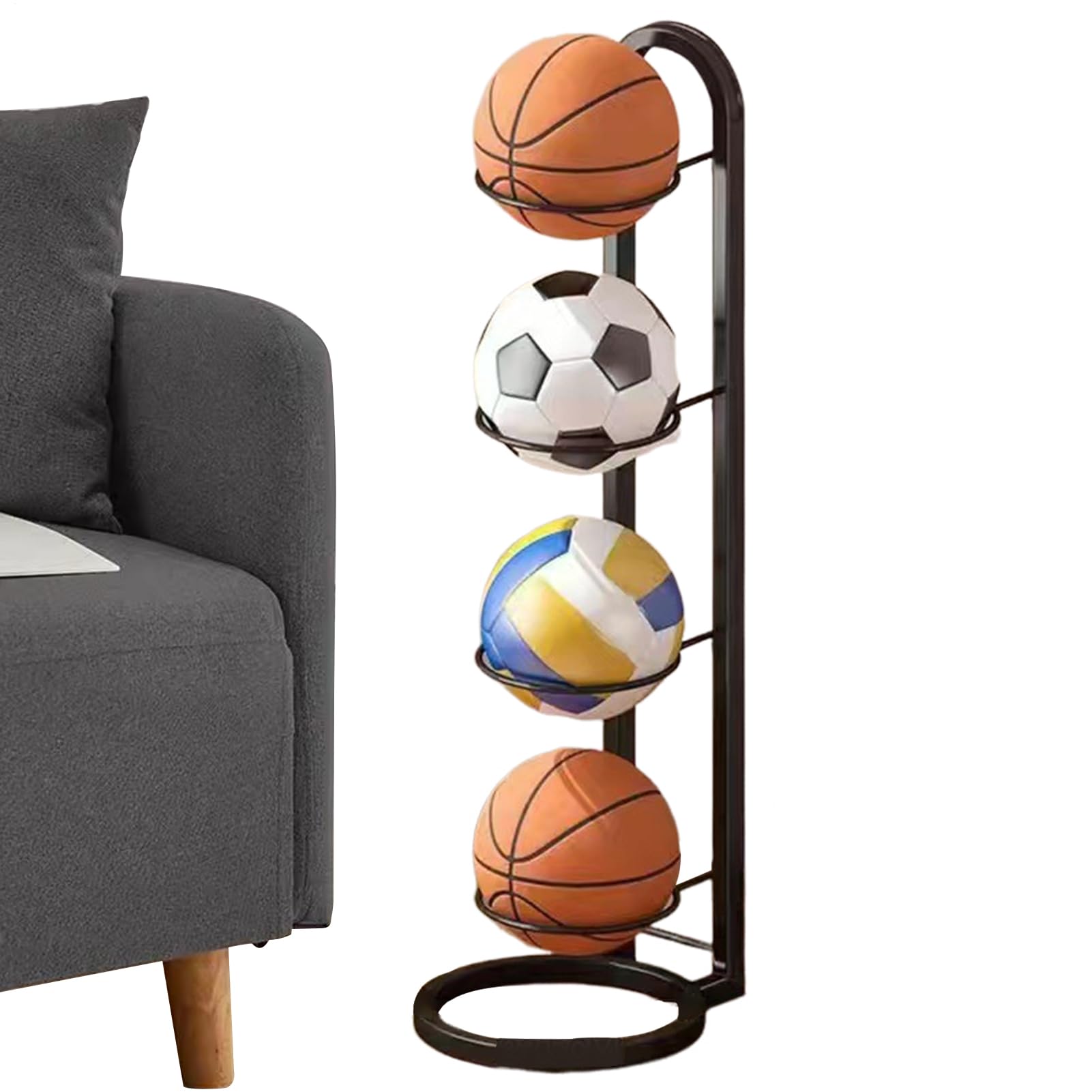 Estante de Almacenamiento de Pelotas de Futbol, Soporte para Pelotas de Baloncesto, Soporte Balon Futbol, Estante de Almacenamiento Portátil, Estante de Bolas de 4 Niveles