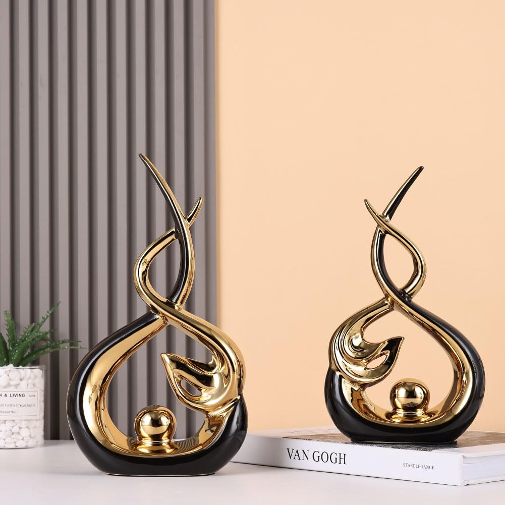 QIANLING Escultura abstracta (negro y dorado)