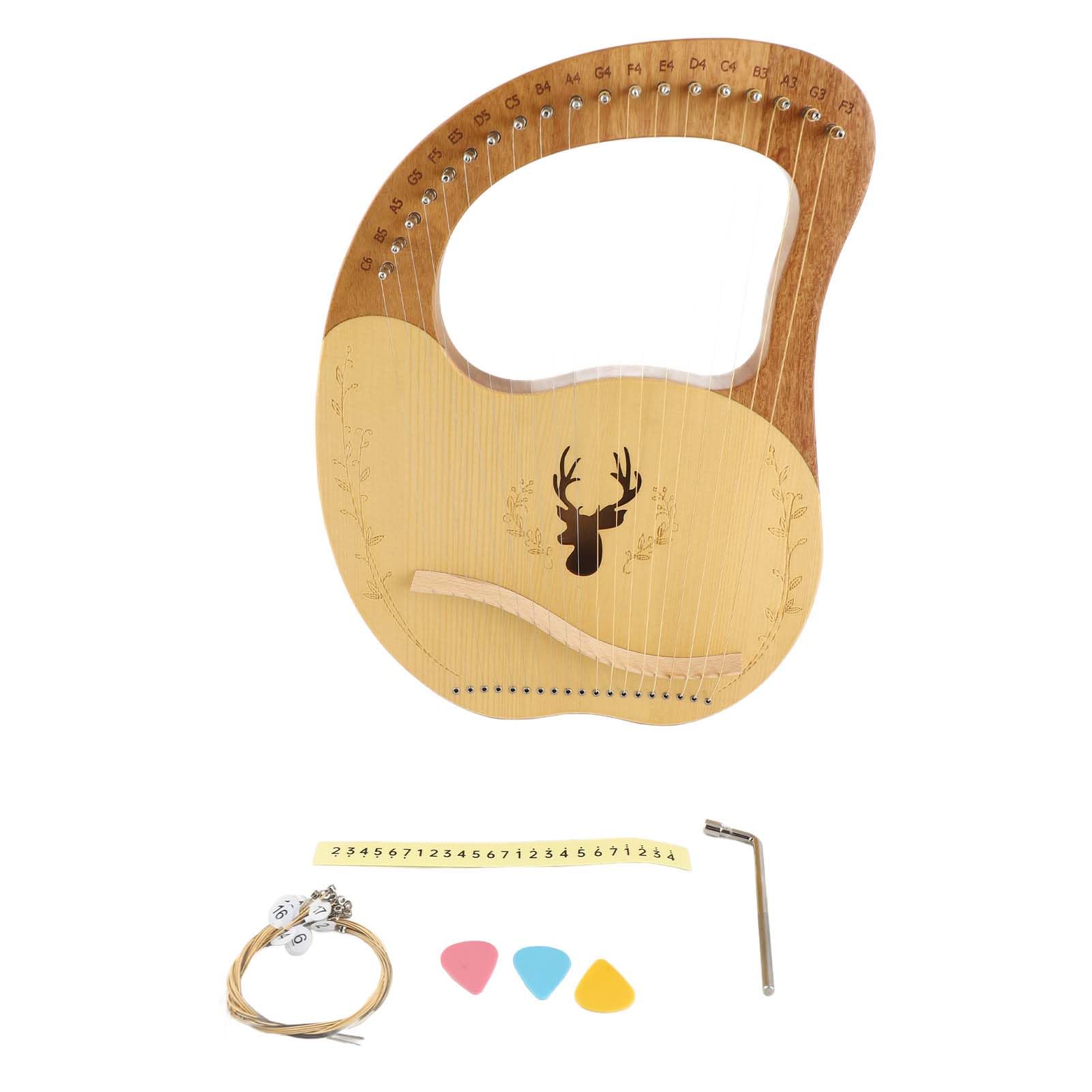 Arpa de Lira de 19 cuerdas instrumento de cuerda de caja de resonancia de madera portátil con llave para afinar y púas para niños adultos principiantes (Naturelle)