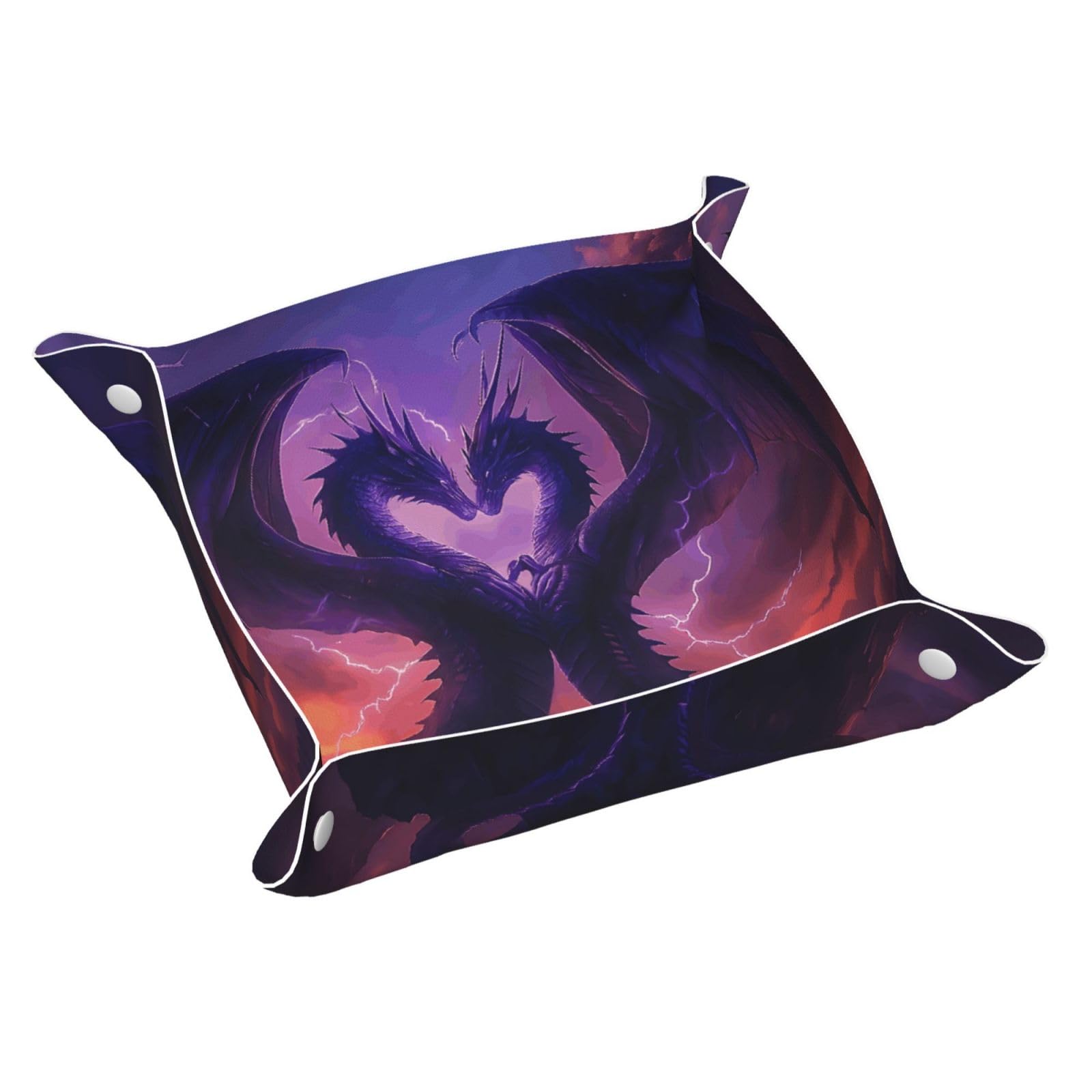 HLBSDM Lighting Purple Dragons Tray Men's Leather Valet Parking Portable Entrance Trays Bedside Storage Box