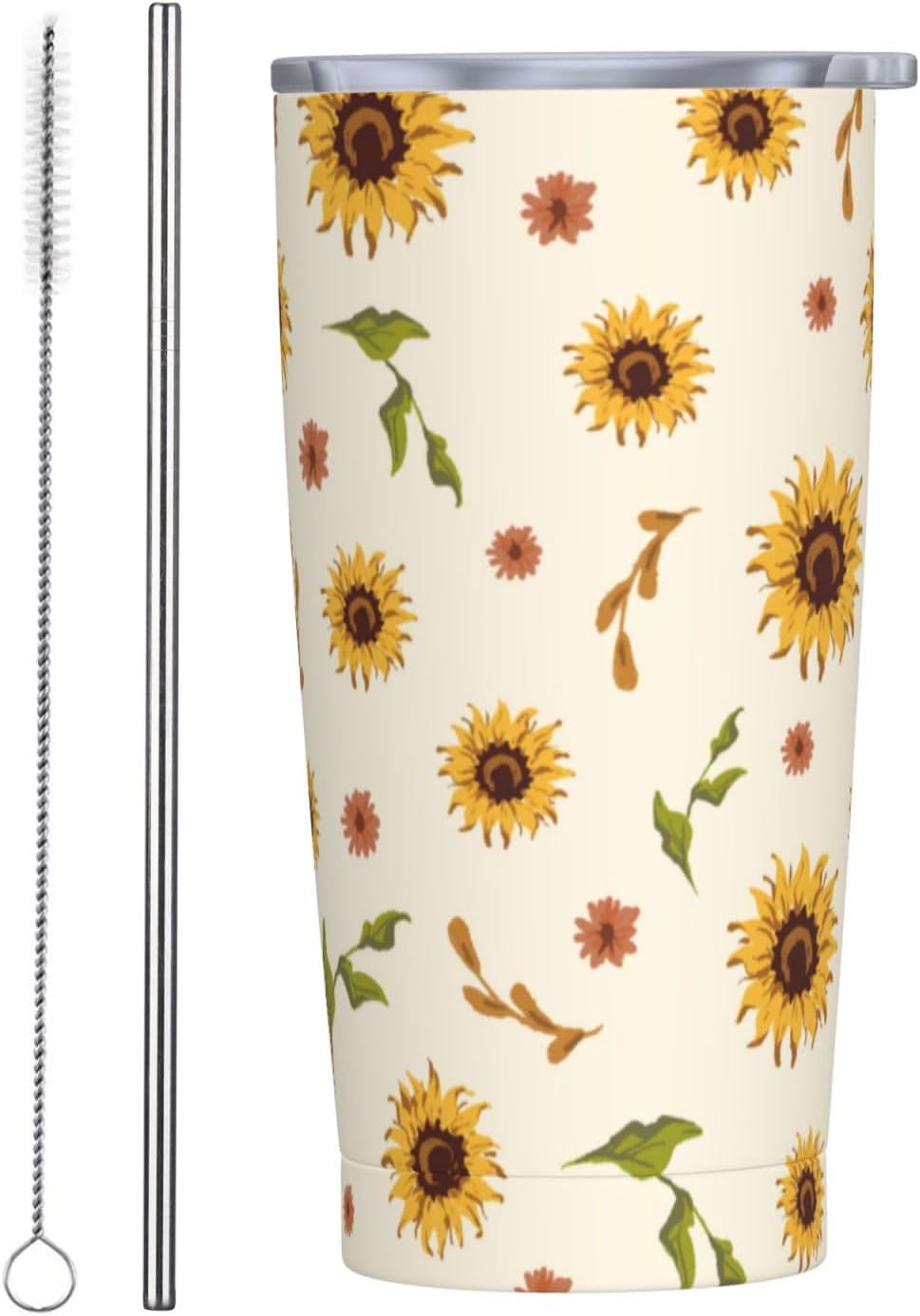Sunflowers Tumbler,Flowers 20oz Stainless Steel Insulated Travel Tumblers,Travel Coffee Mug with Lid and Straw Water Bottle Drink Tumbler Cups Gifts for Women Men Lovers