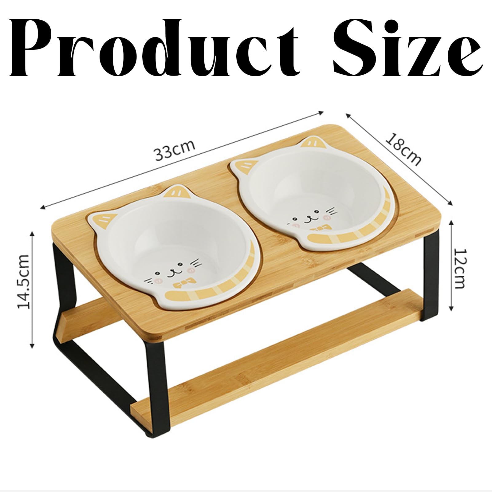 Cuenco de cerámica para gatos elevado, con diseño inclinado de 15 grados, con soporte de bambú, doble comedero para perros, doble comedero para gatos, comedero para perros