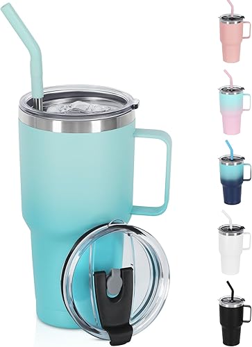 Wzaytia Vaso aislado de 30 onzas con asa, de acero inoxidable, vaso de viaje de acero inoxidable, taza de café aislada de doble pared, a prueba de