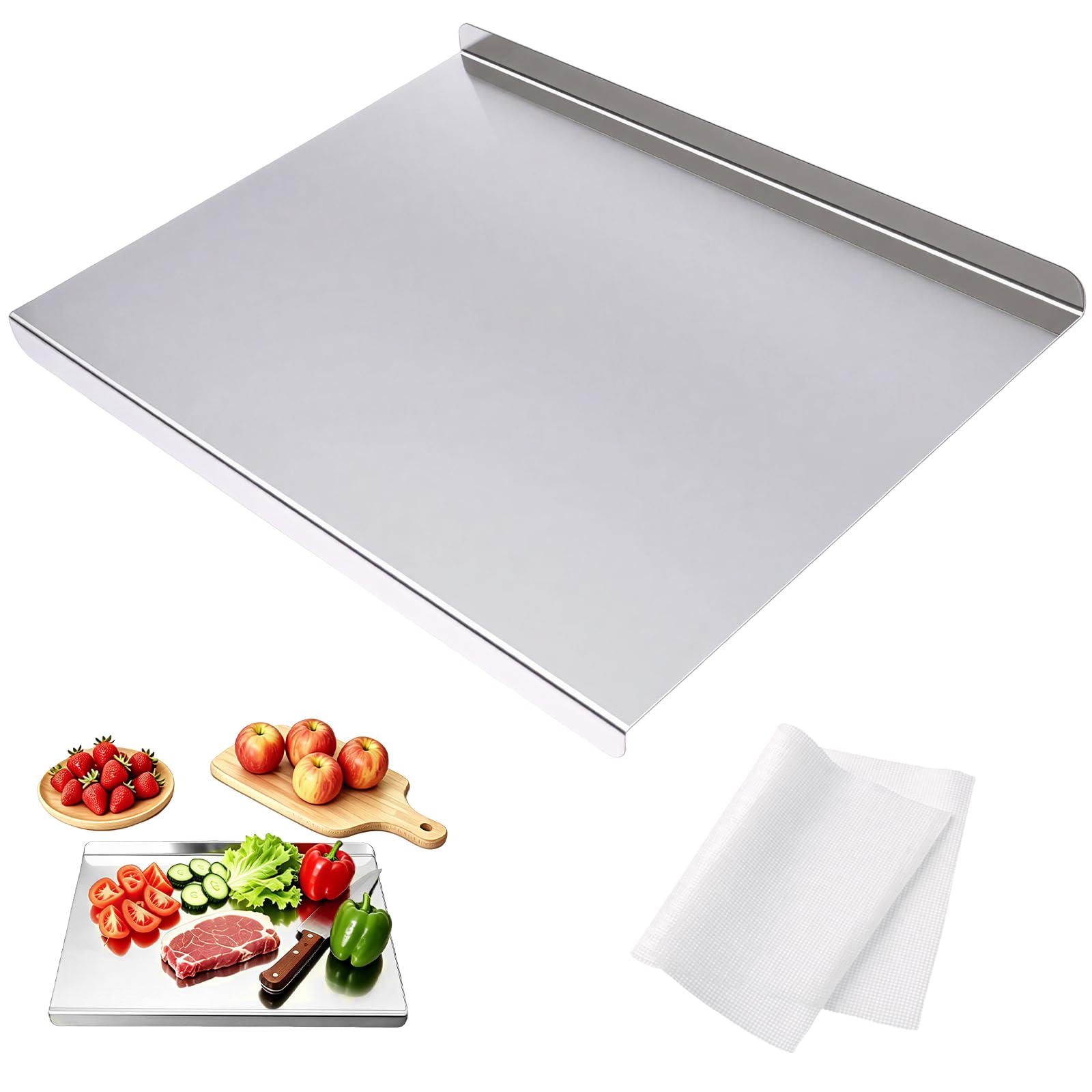 Planche à découper en acier inoxydable 304 de 39,9 x 30 cm avec bord de butée pour plan de travail
