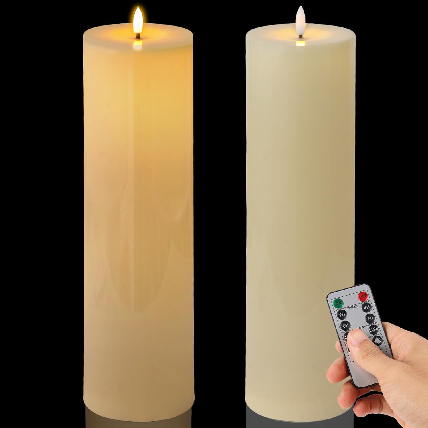 14" x 4" Large Outdoor Candles Battery Operated, Waterproof Flameless Candles Flickering with Timer Remote Control, Fake LED Pillar Candle for Patio Porch Lantern, Ivory, 2 Pack