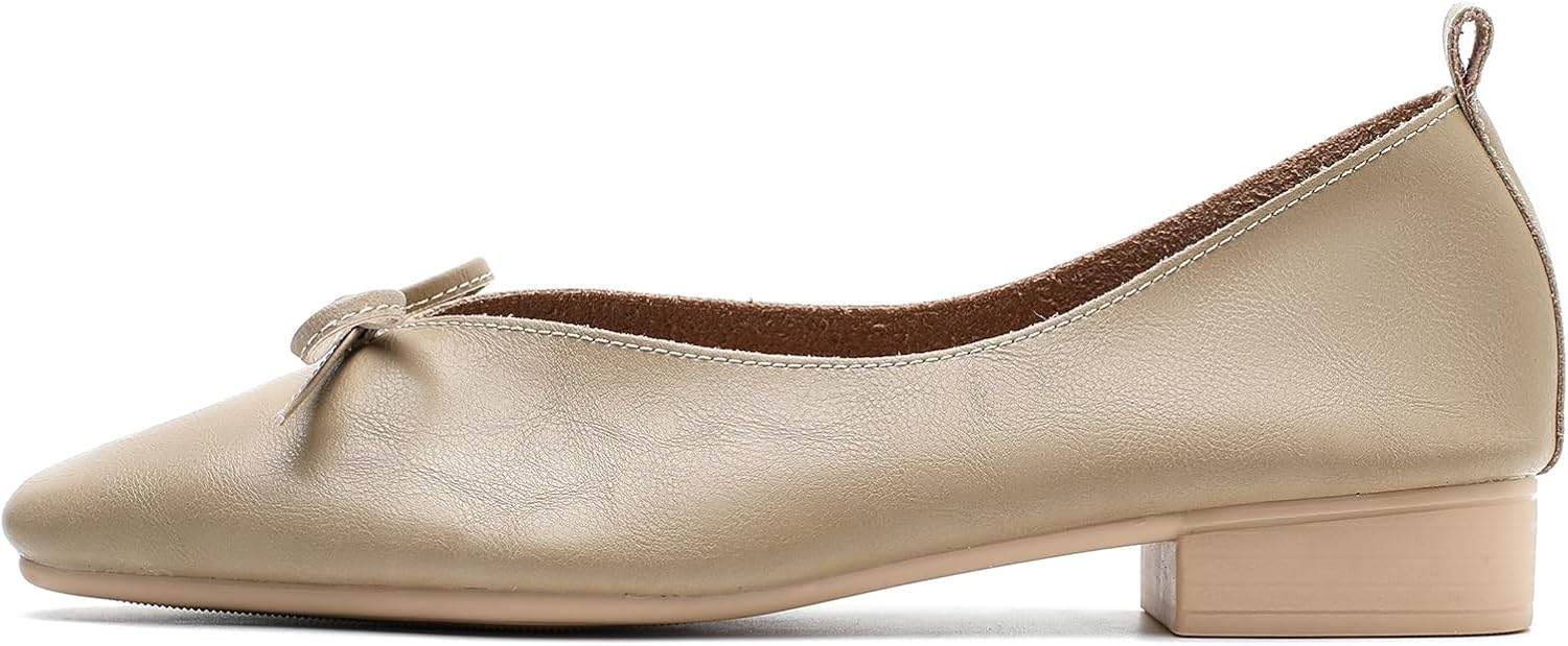 LIURUIJIA Women's Slip On Bowknot Ballet Flats Square Toe Lightweight Casual Dressy Comfortable Work Low Heels Retro Dress Shoes - Image 5