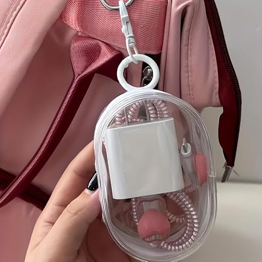 1 Portable PVC Transparent Storage Box with Keychain Design – Perfect for Organizing Earphones, Data Cables, Small Accessories for Travel & Daily Use