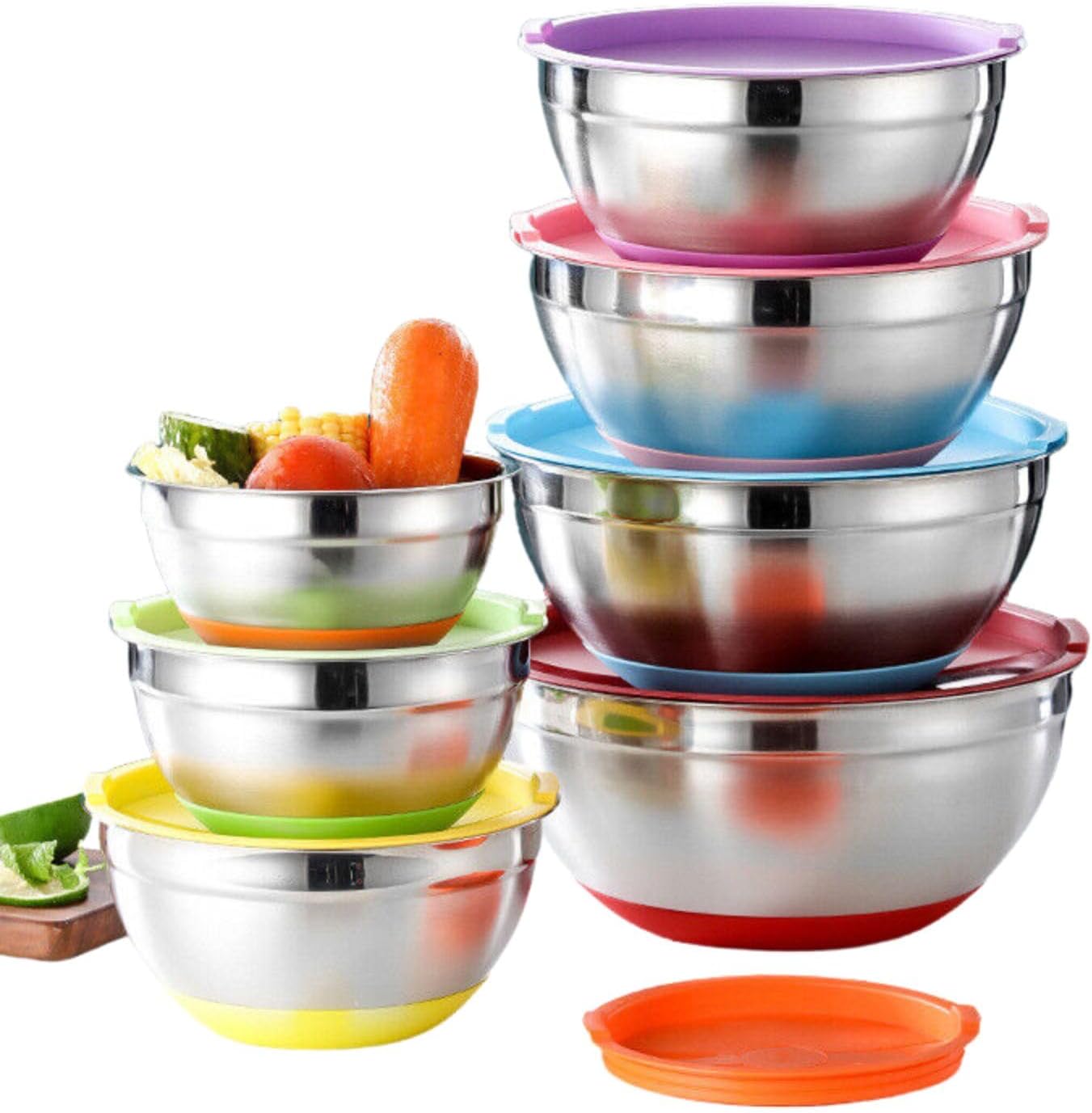 Leona Co Chef Mixing Bowls with Airtight Lids, 7 Piece Stainless Steel