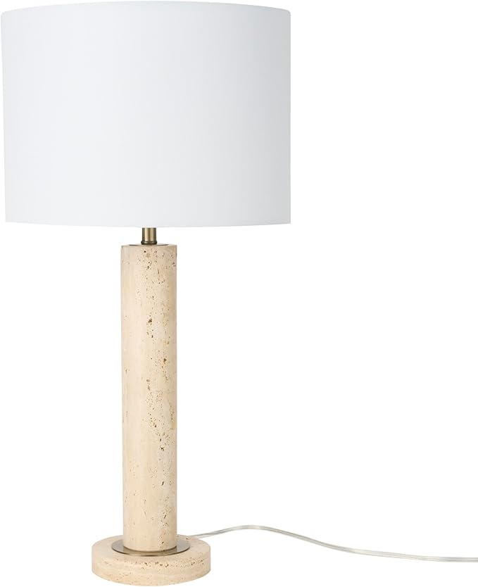 Nourison Nourison Home 28" Travertine Stone Pillar Table Lamp for Bedside Table, Living Room, Dining Room, Buffet, Entryway photo 2