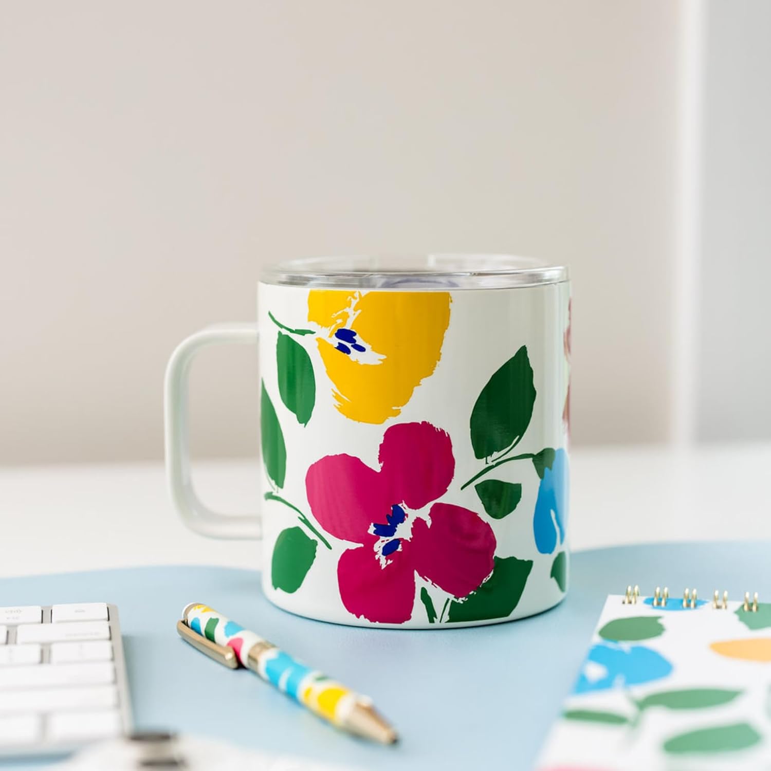 kate spade new york Stainless Steel Insulated Mug with Handle and Lid, 16 Ounce Double Wall Tumbler, Reusable Coffee Travel Mug for Hot and Cold Drinks (Painterly Bouquet) - Image 3