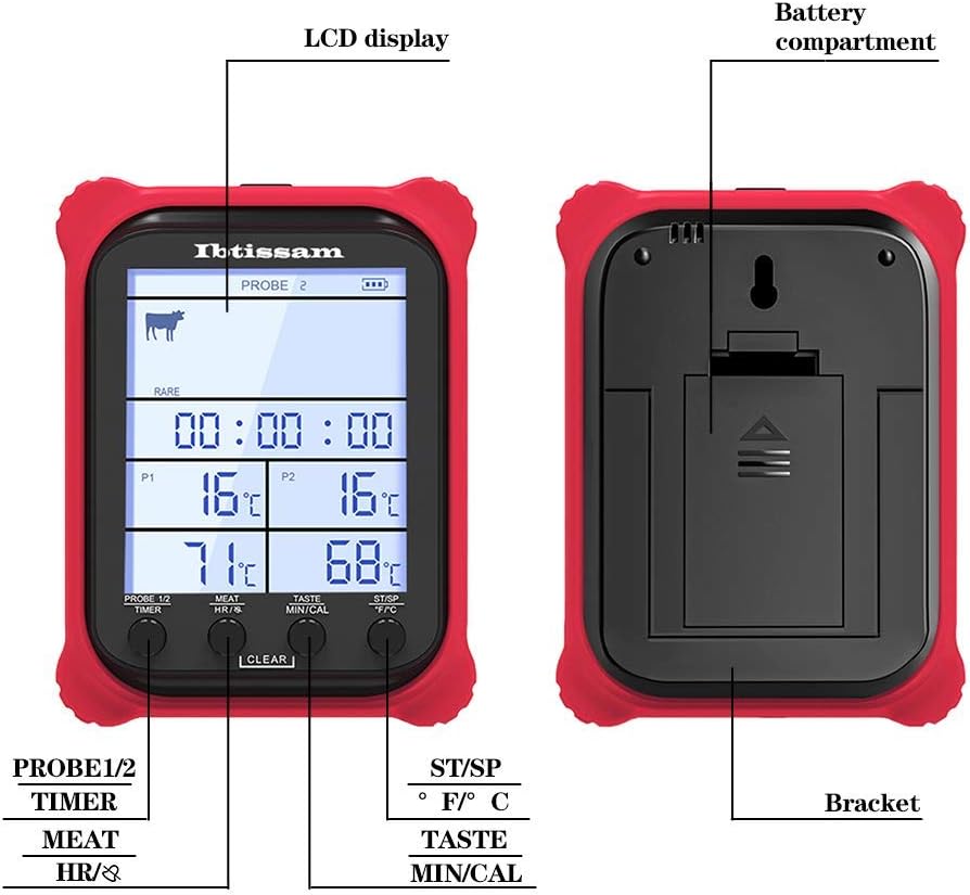 review Meat Thermometer Dual Probe Digital Grill Thermometer with Clock Timer & LCD 3.6