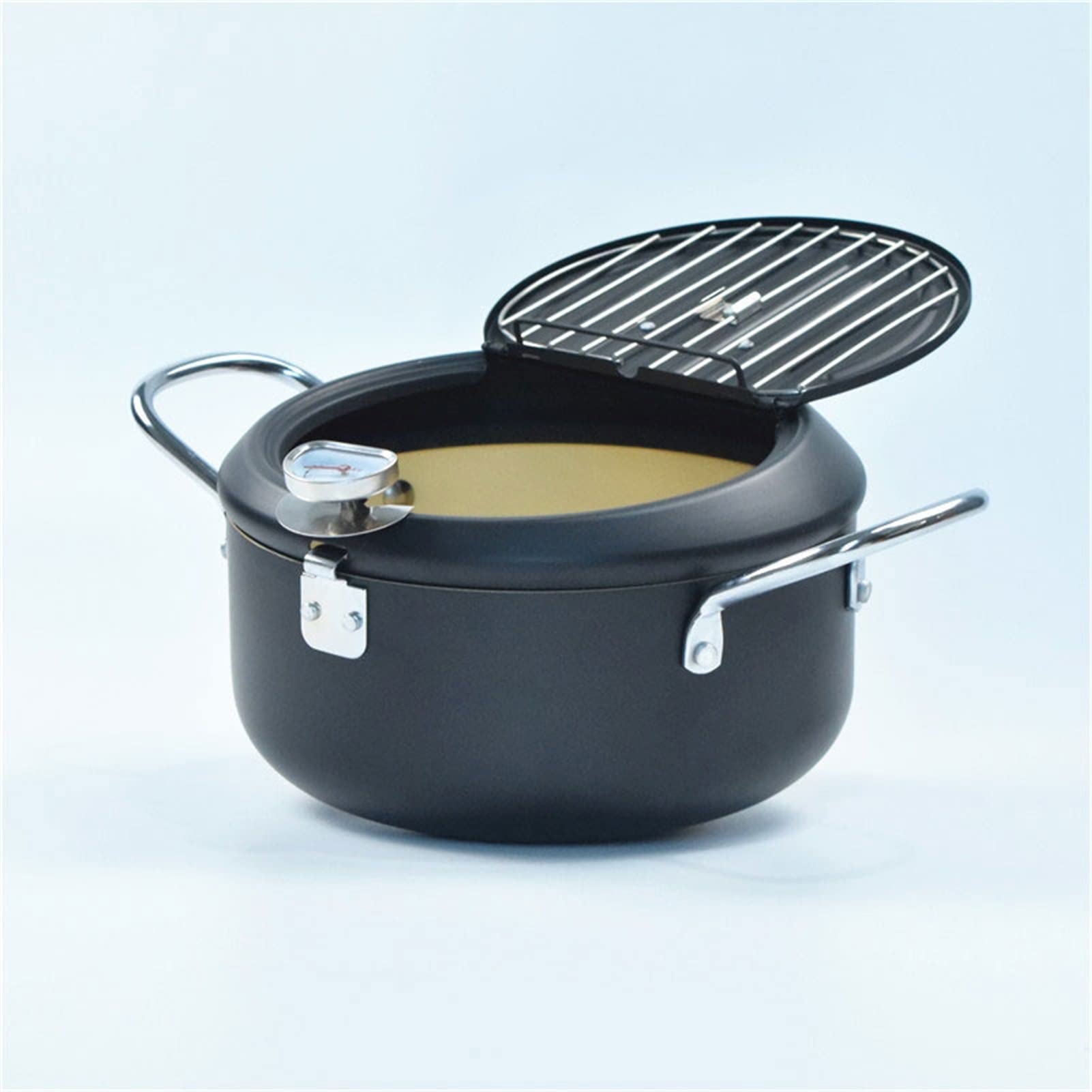 Friggitrice In Acciaio Inox Con Termometro – 2,2 L, Coperchio E Colino Per Patatine, Pollo E Tempura