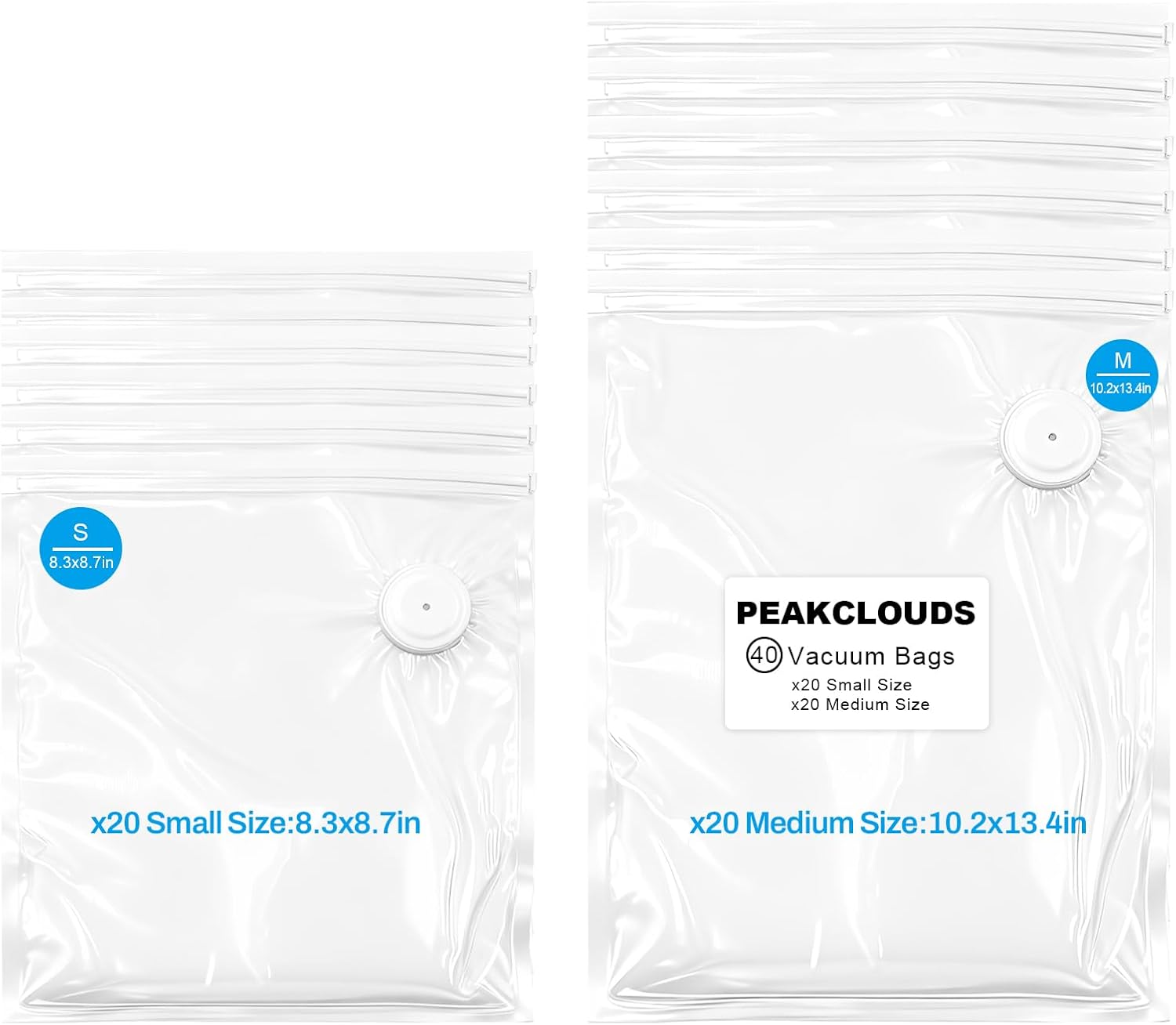 Reusable Vacuum Sealer Bags for Food Storage, 40 Count (20 Small 8.6"x8.2" + 20 Medium 13.4"x10.2") Reusable Sous Vide Bags, BPA-Free & Leakproof for Freezer, Microwave, Dishwasher