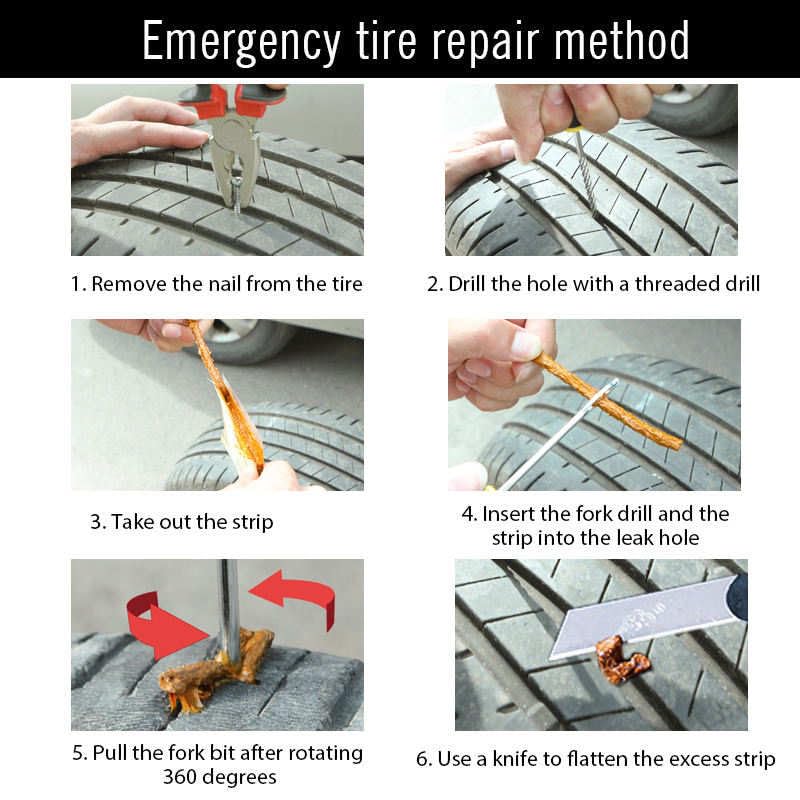 Image of Tire Repair Kits - 9 PCS - Puncture Plug & Patch Kit with Case, Portable Tire Patch Kit, for Emergency Tire Repairing, Ideal for Car, Truck, Motorcycle and Bikes