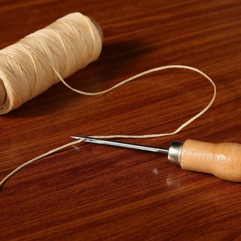 1Pc Canvas Leather Sewing Shoes Wooden Handle Tool Awl Hand Sewing Taper Leather Craft Needle Sewing Supplies DIY Punch Tool - (Color: middle hole)