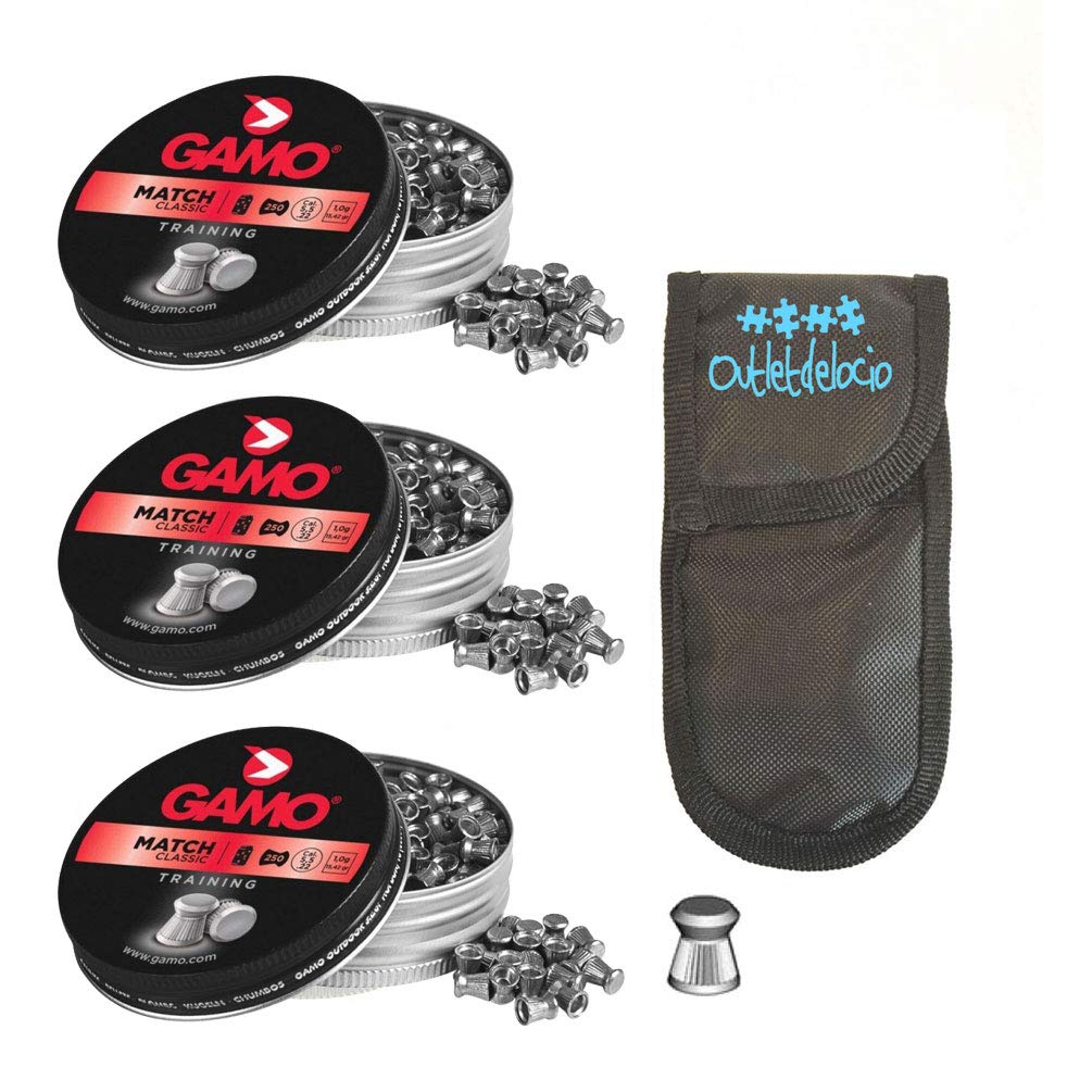 Outletdel ocio Pack 3 latas de 250 perdigones Match Diabolo de Copa 5,5mm + Funda portabalines.