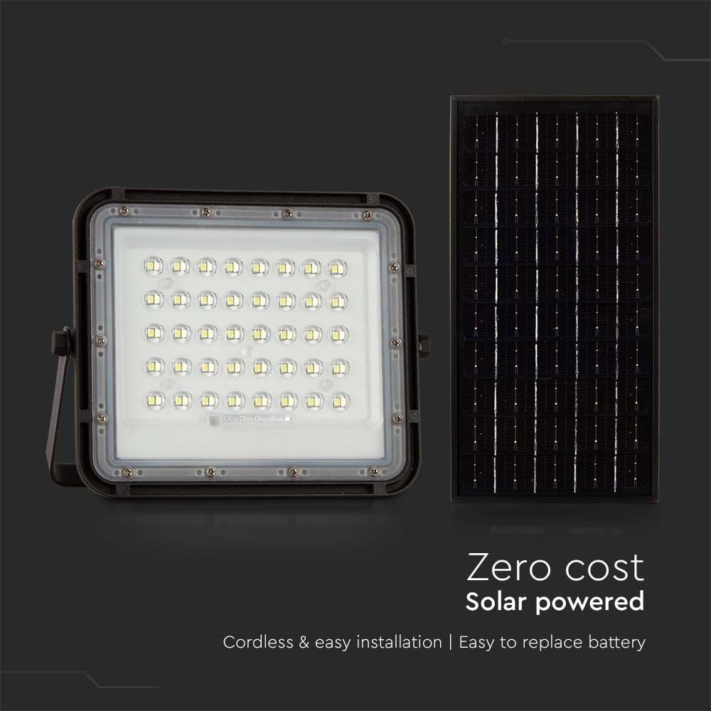 V-TAC Reflektor zewnętrzny LED z panelem słonecznym 10 W, czas pracy 12 godzin, chip Samsung IP65-800 lumenów, projektor LED z pilotem zdalnego sterowania i baterią do domu, ogrodu, garażu - zimne