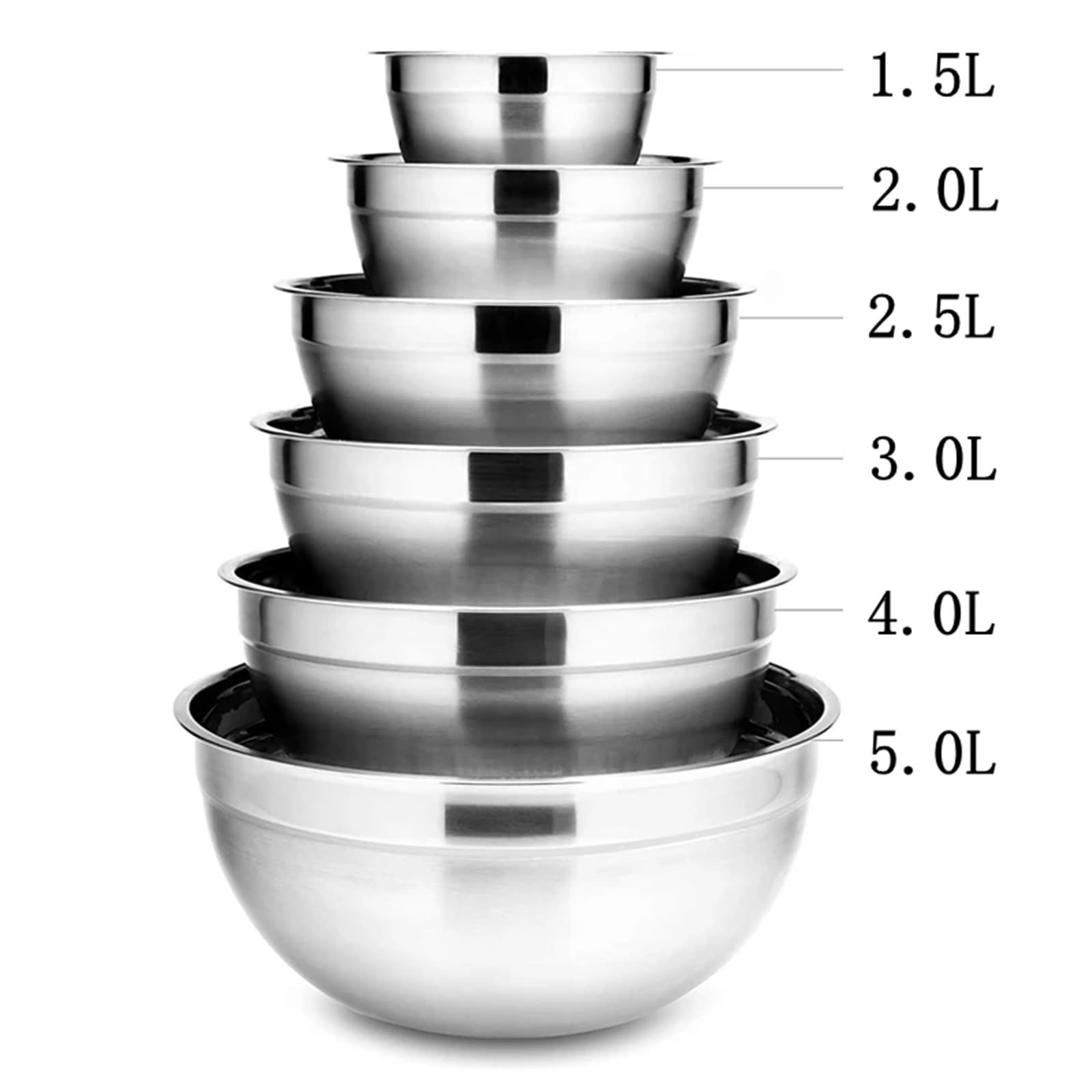 Cuenco de acero inoxidable Juego de 6 cuencos acero inoxidable 1,5 a l capacidad, for mezclar, cocinar, ensaladeras y almacenar verduras alimentos